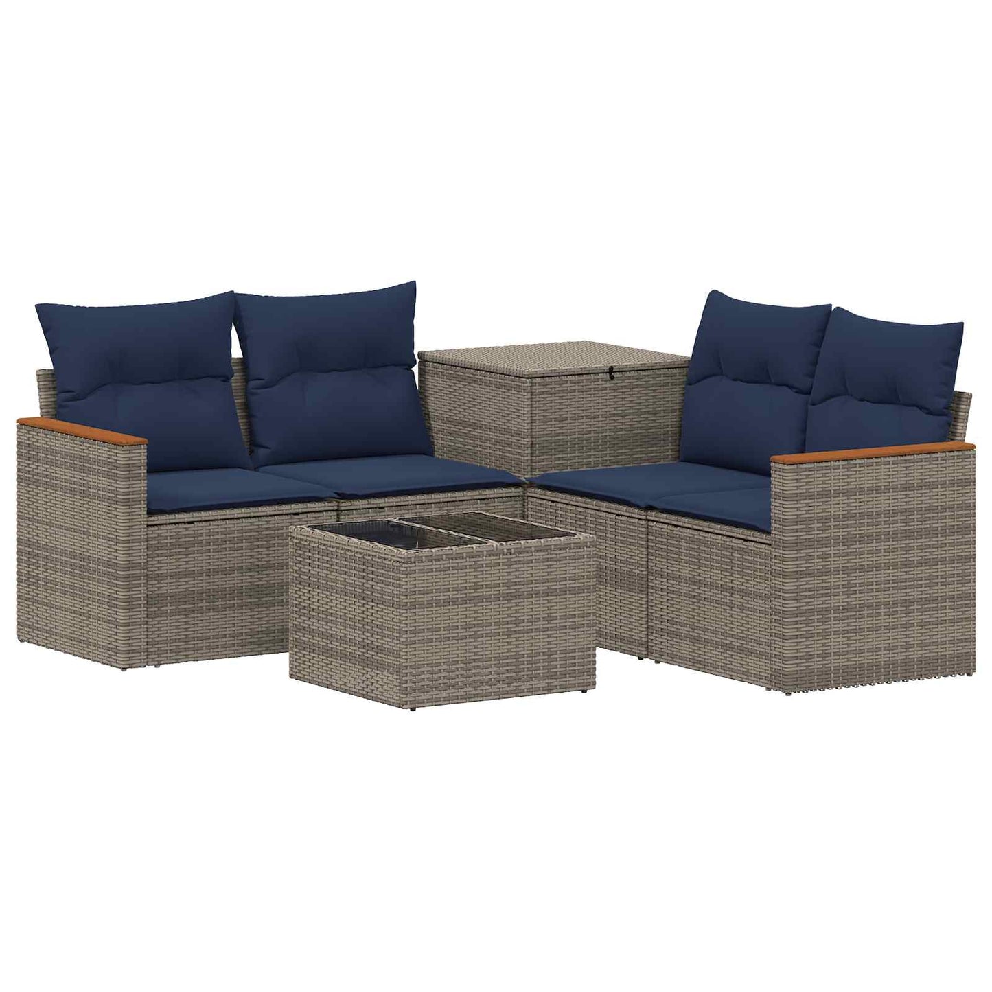 Sofa Set 6 stk. Grau und Marineblau Polyrattan und Stahl