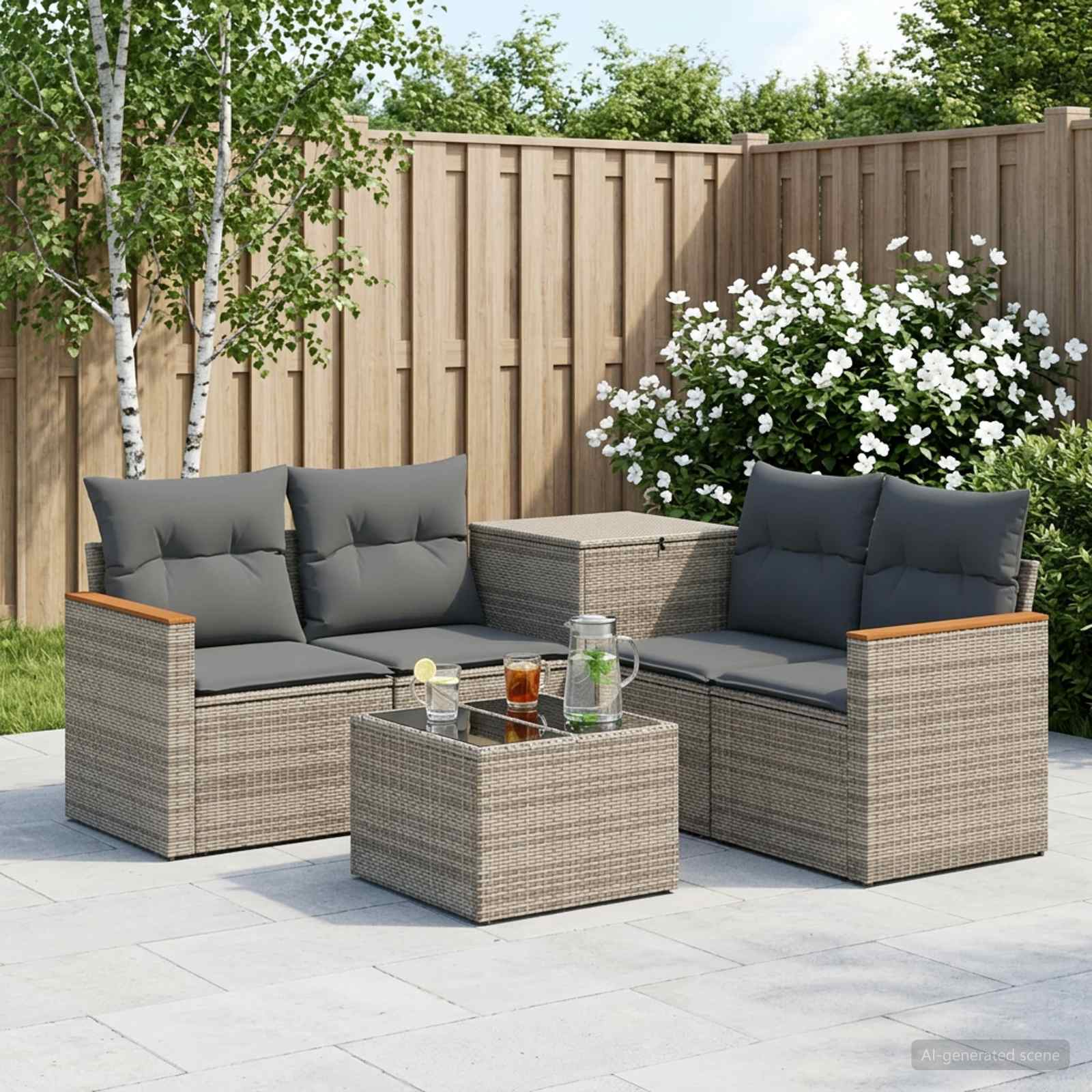 Sofa Set 6 stk. Grau und Dunkelgrau Polyrattan und Stahl