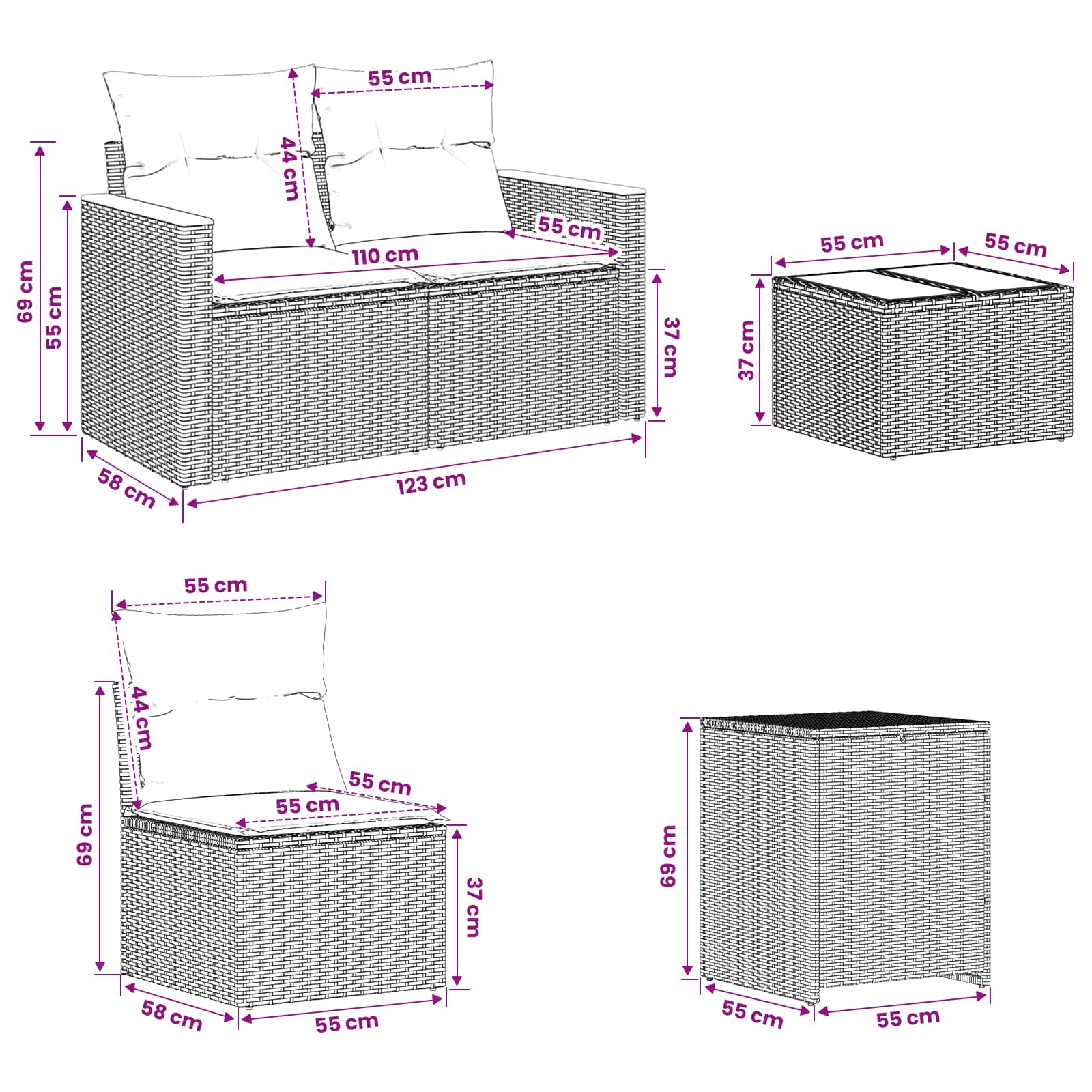Sofa Set 6 stk. Grau und Dunkelgrau Polyrattan und Stahl