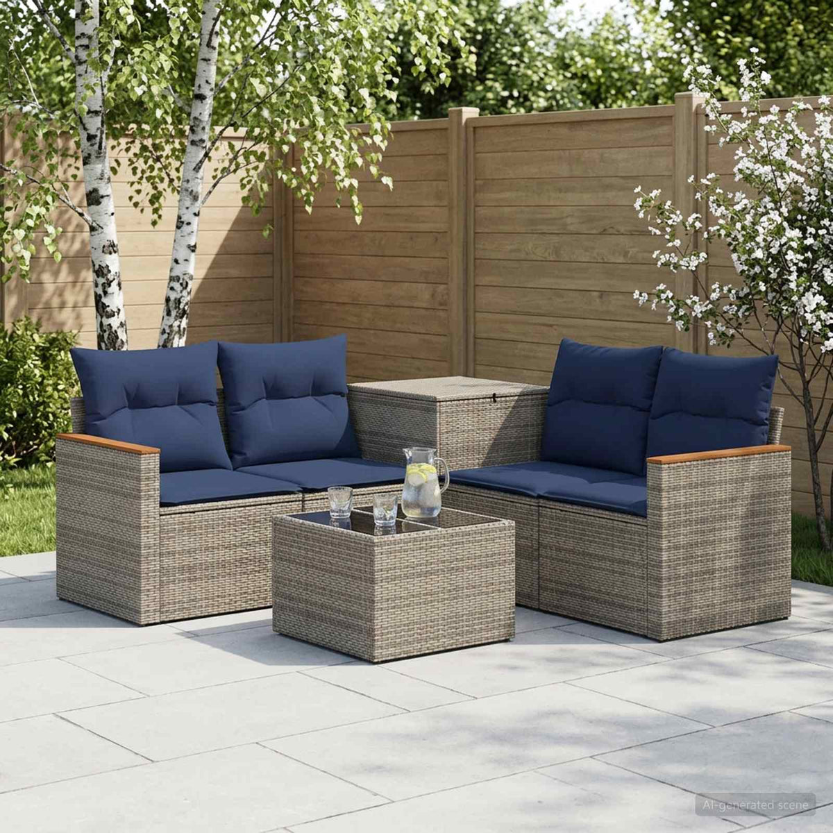 Sofa Set 6 stk. Grau und Marineblau 55 x 55 x 37 cm