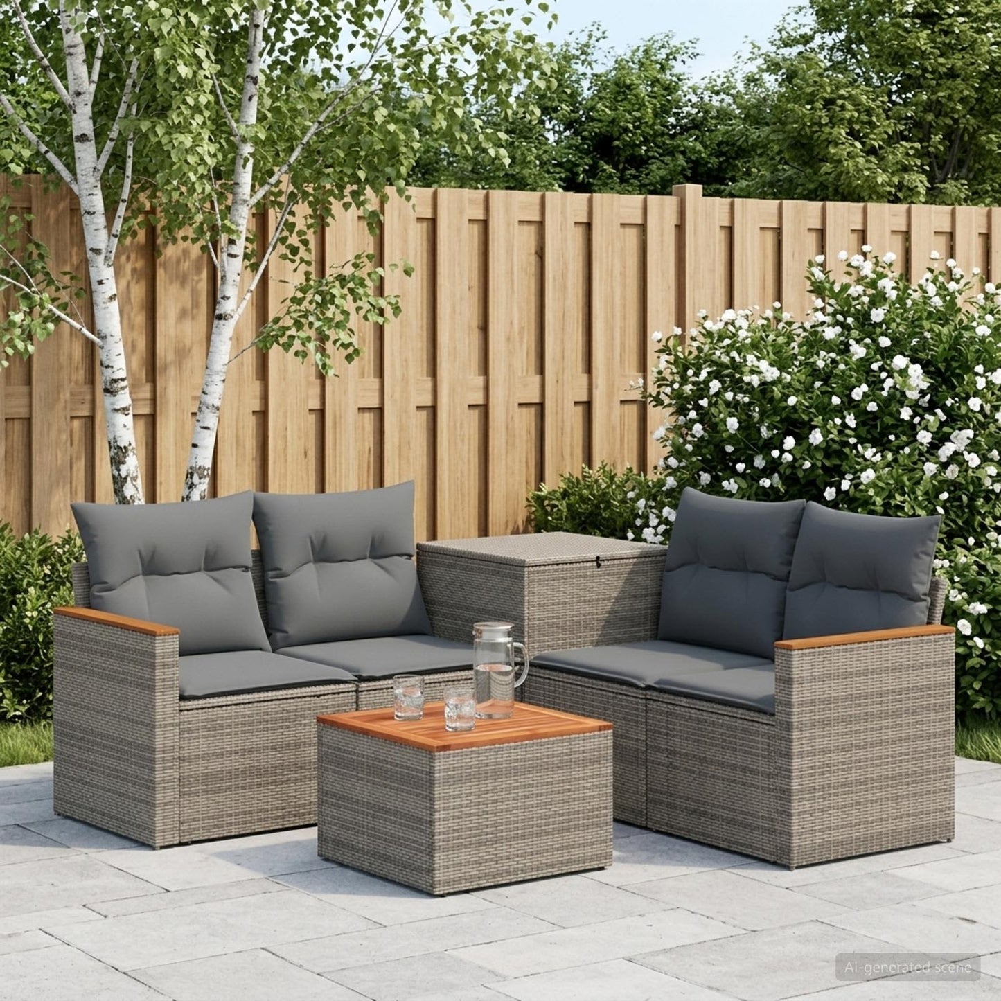 Sofa Set 6 stk. Grau und Dunkelgrau Polyrattan und Stahl