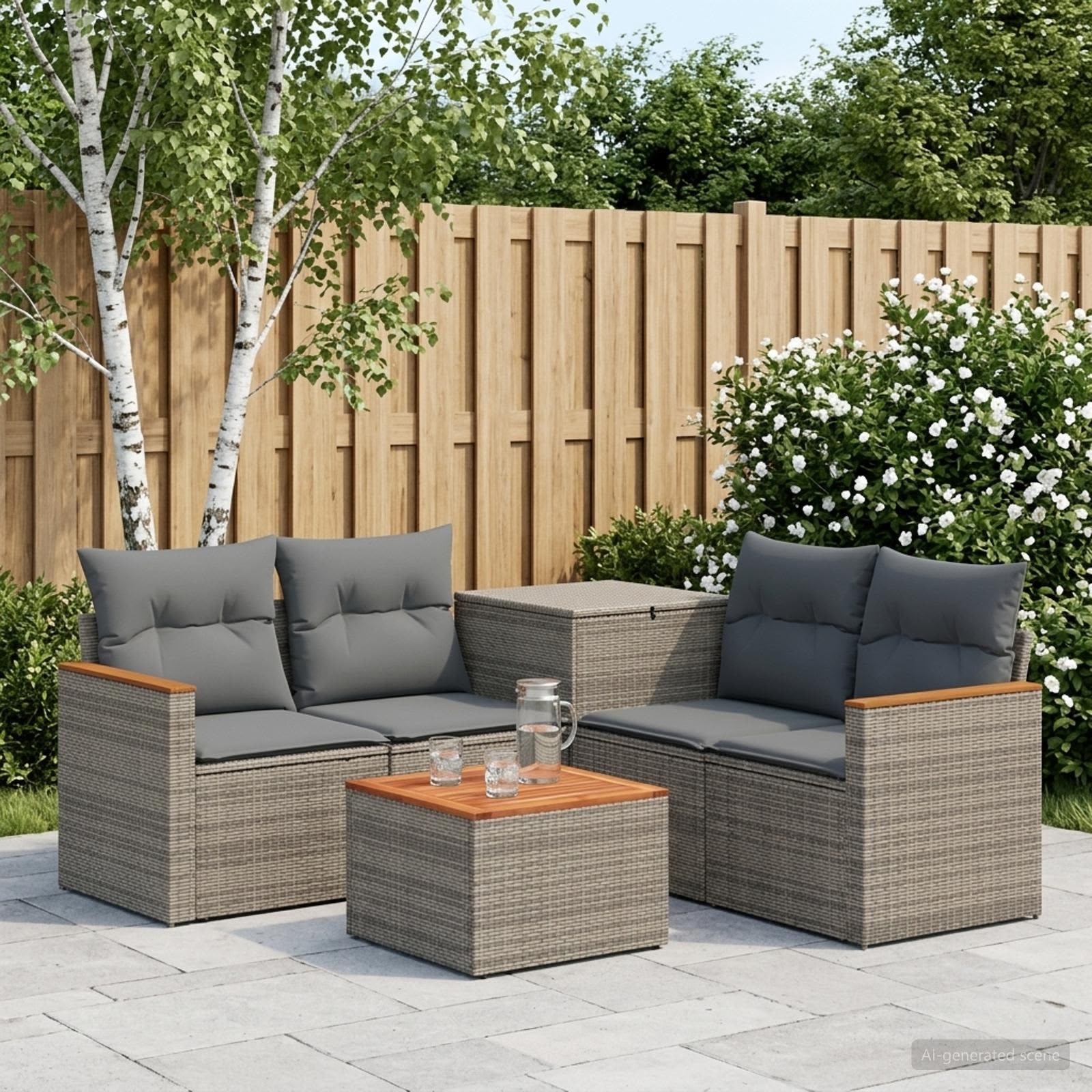 Sofa Set 6 stk. Grau und Dunkelgrau Polyrattan und Stahl