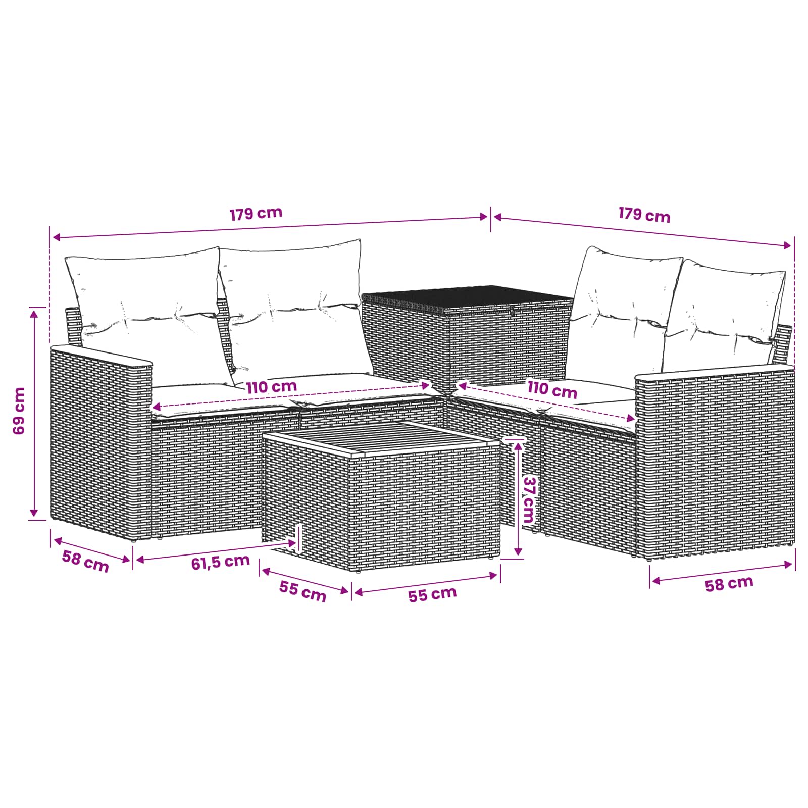 Sofa Set 6 stk. Grau und Dunkelgrau Polyrattan und Stahl