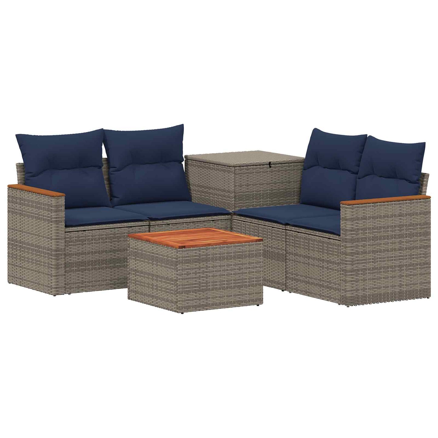 Sofa Set 6 stk. Grau und Marineblau Polyrattan und Stahl