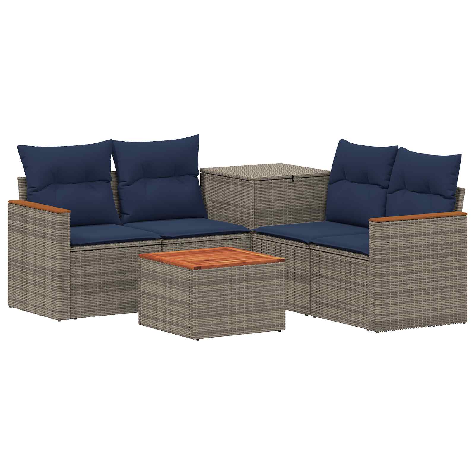 Sofa Set 6 stk. Grau und Marineblau Polyrattan und Stahl