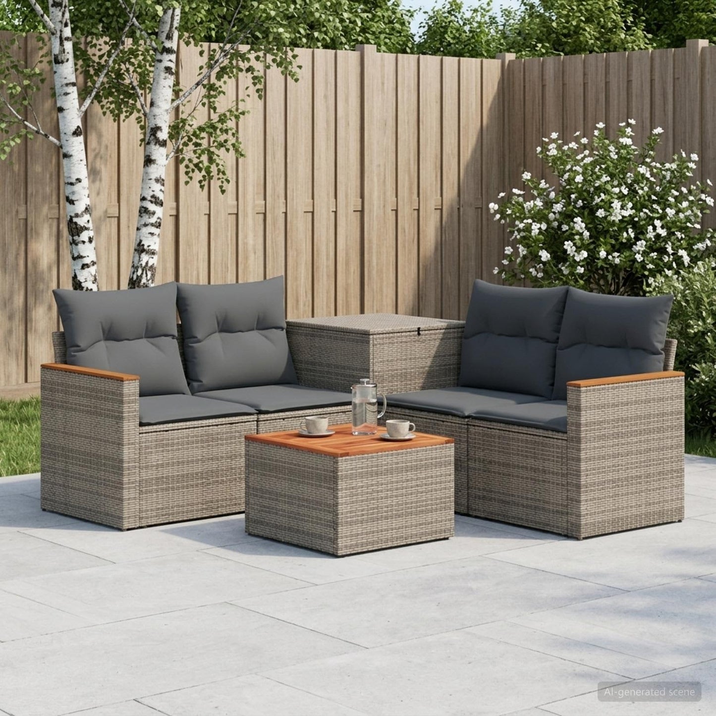 Sofa Set 6 stk. Grau und Dunkelgrau Polyrattan und Stahl