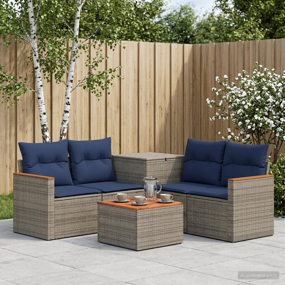 Sofa Set 6 stk. Grau und Marineblau 55 x 55 x 37 cm