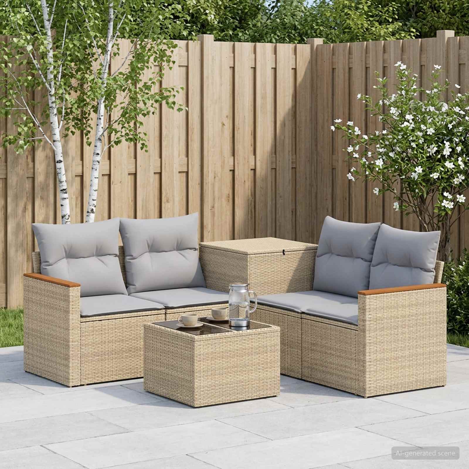 Sofa Set 6 stk. Beige und Hellgrau Polyrattan und Stahl