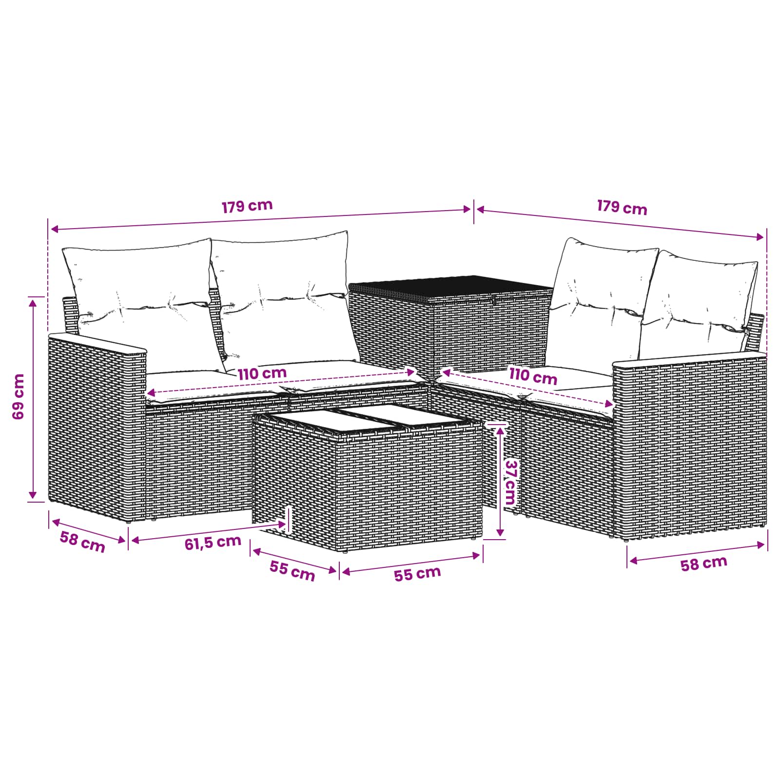 Sofa Set 6 stk. Beige und Hellgrau Polyrattan und Stahl