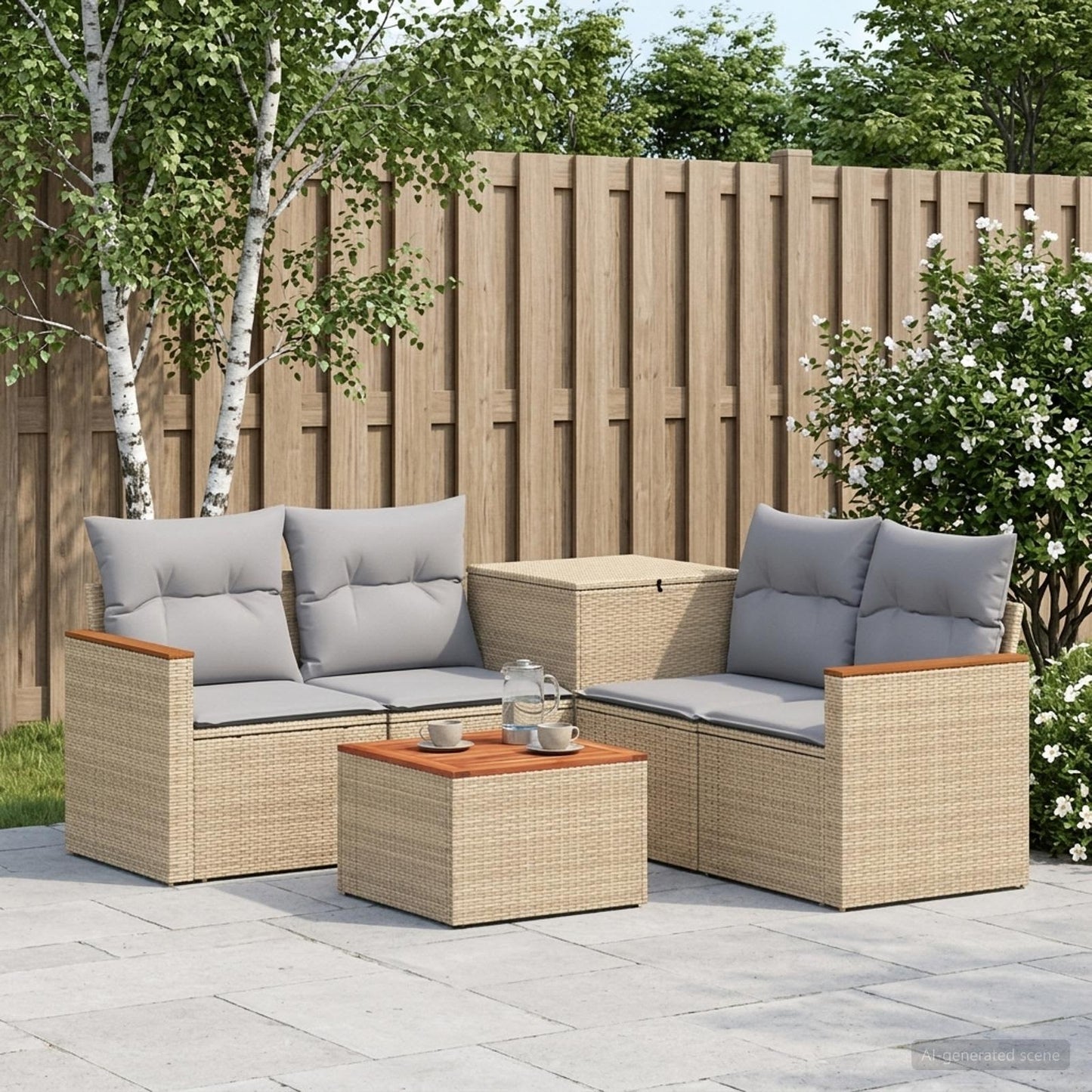 Sofa Set 6 stk. Beige und Hellgrau Polyrattan und Stahl