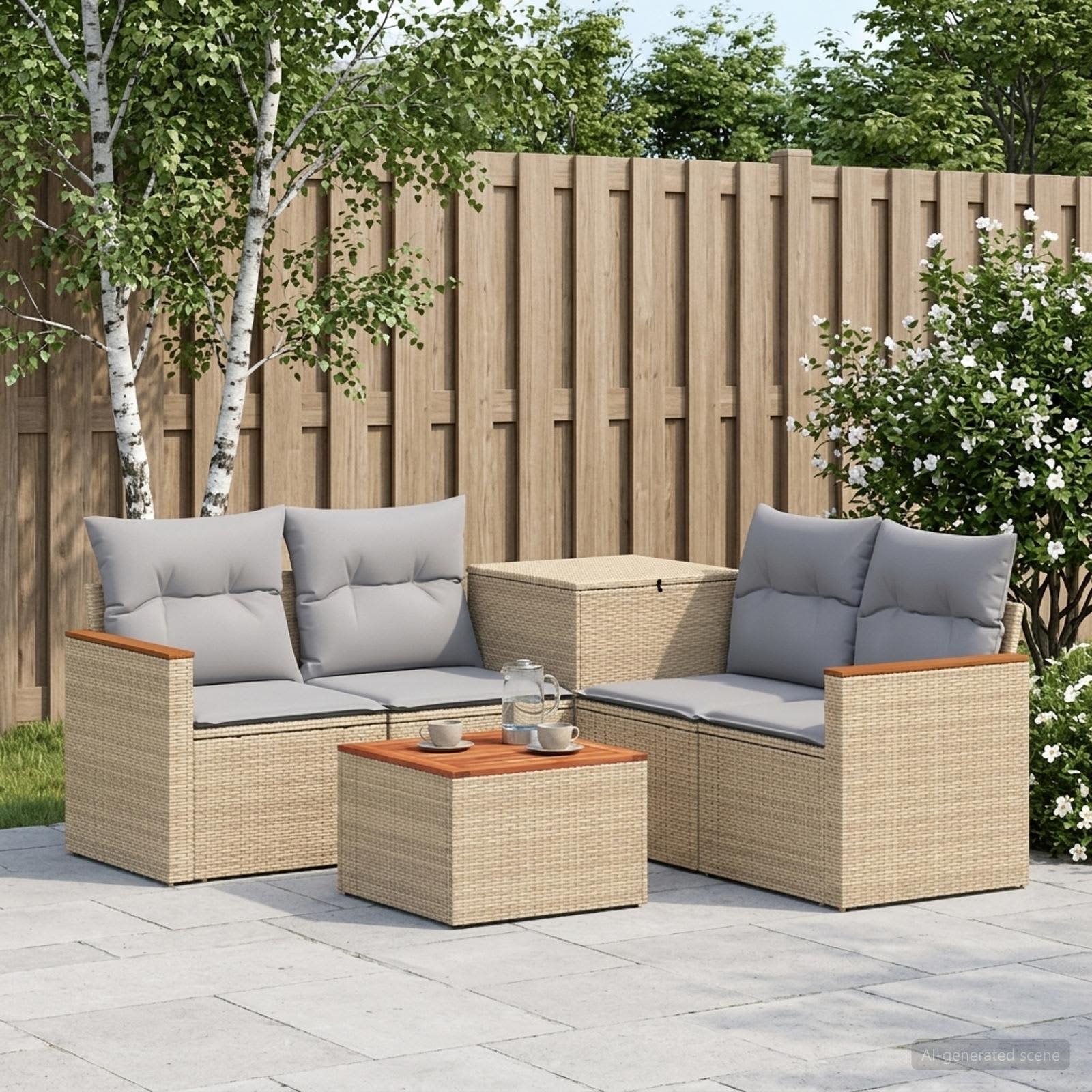 Sofa Set 6 stk. Beige und Hellgrau Polyrattan und Stahl
