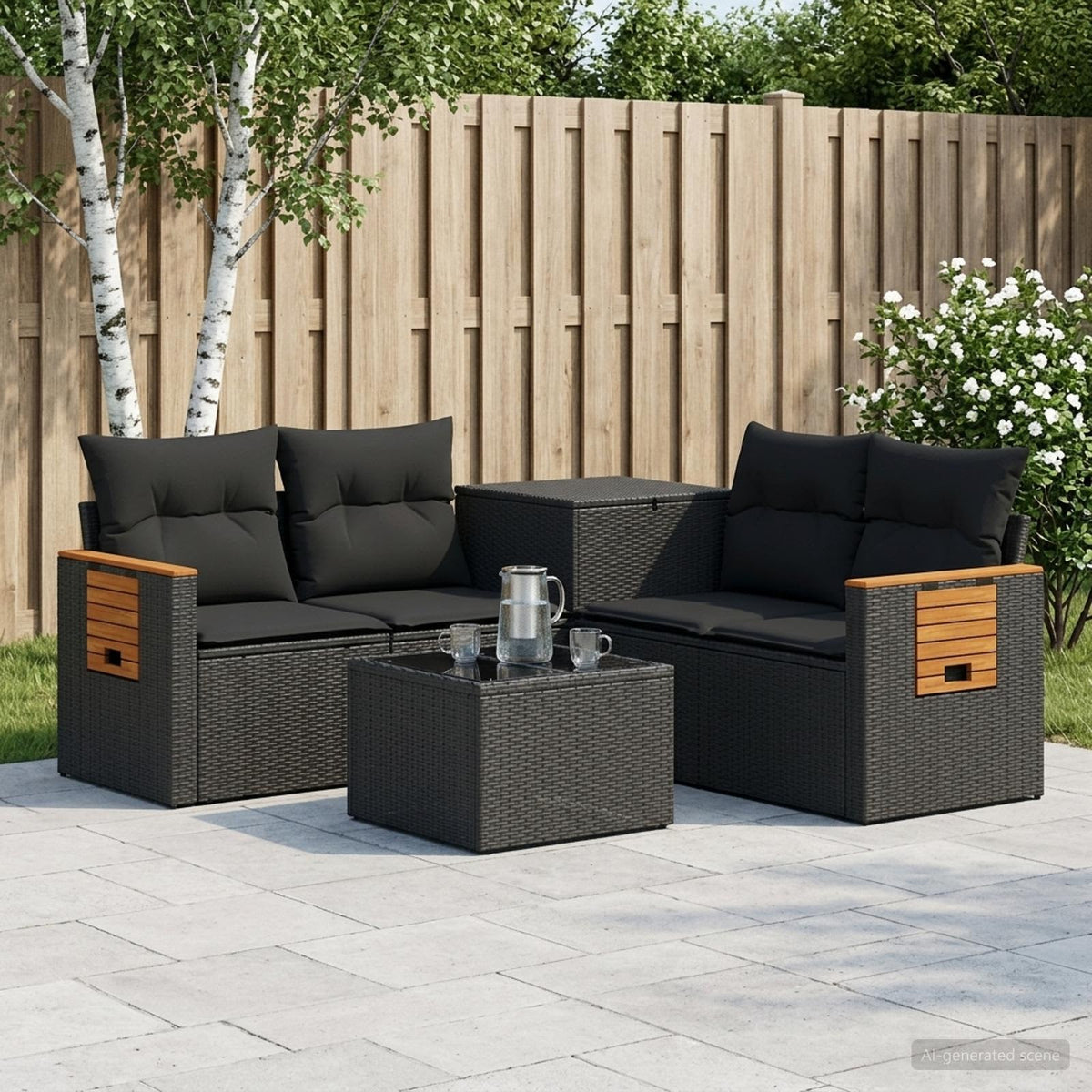 Sofa Set 6 stk. Schwarz 55 x 55 x 37 cm Polyrattan und Stahl