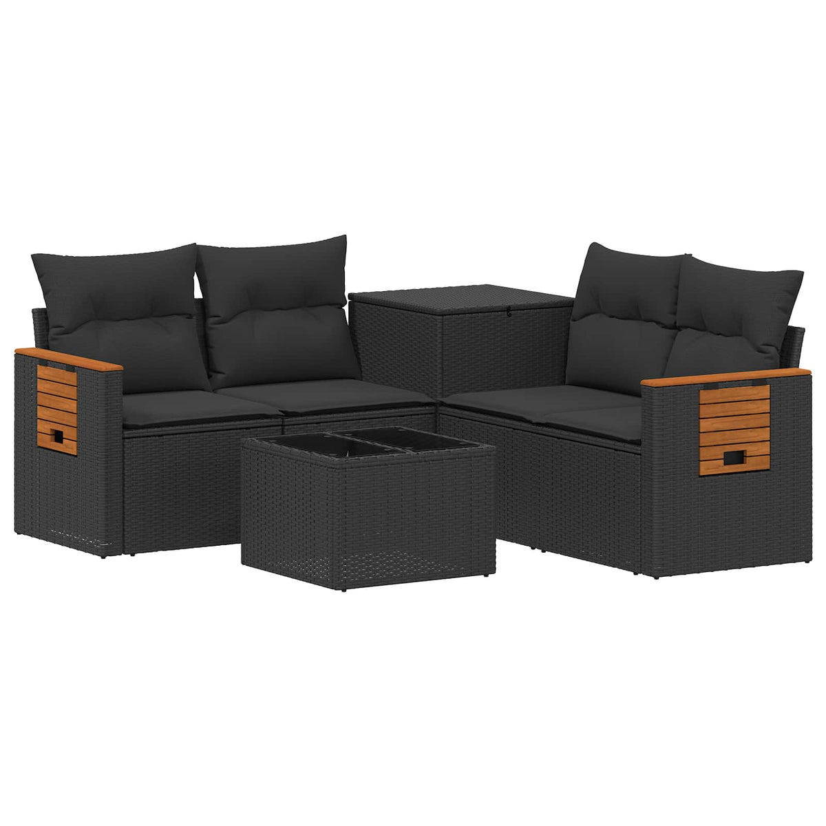 Sofa Set 6 stk. Schwarz 55 x 55 x 37 cm Polyrattan und Stahl