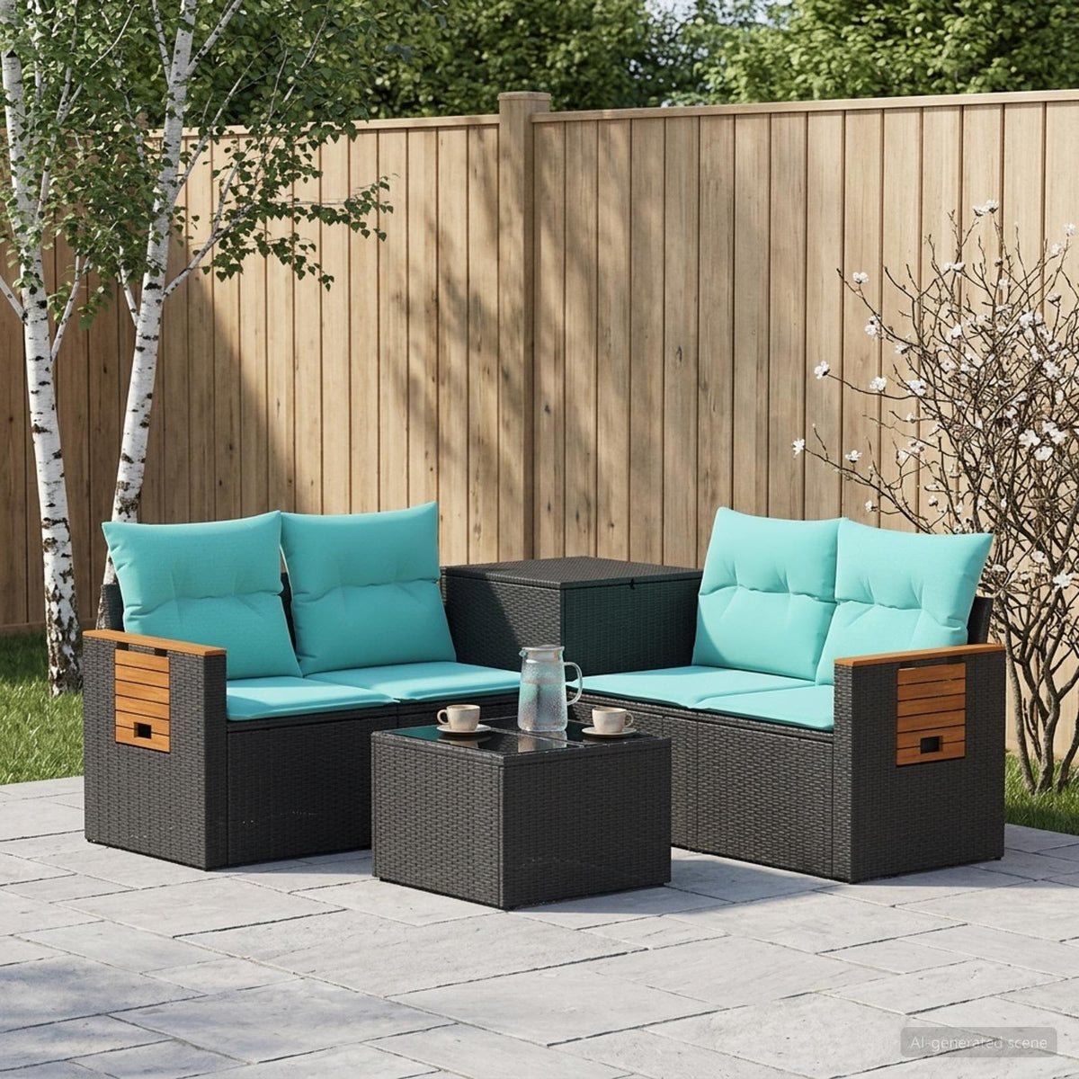 Sofa Set 6 stk. Schwarz und Blau 55 x 55 x 37 cm