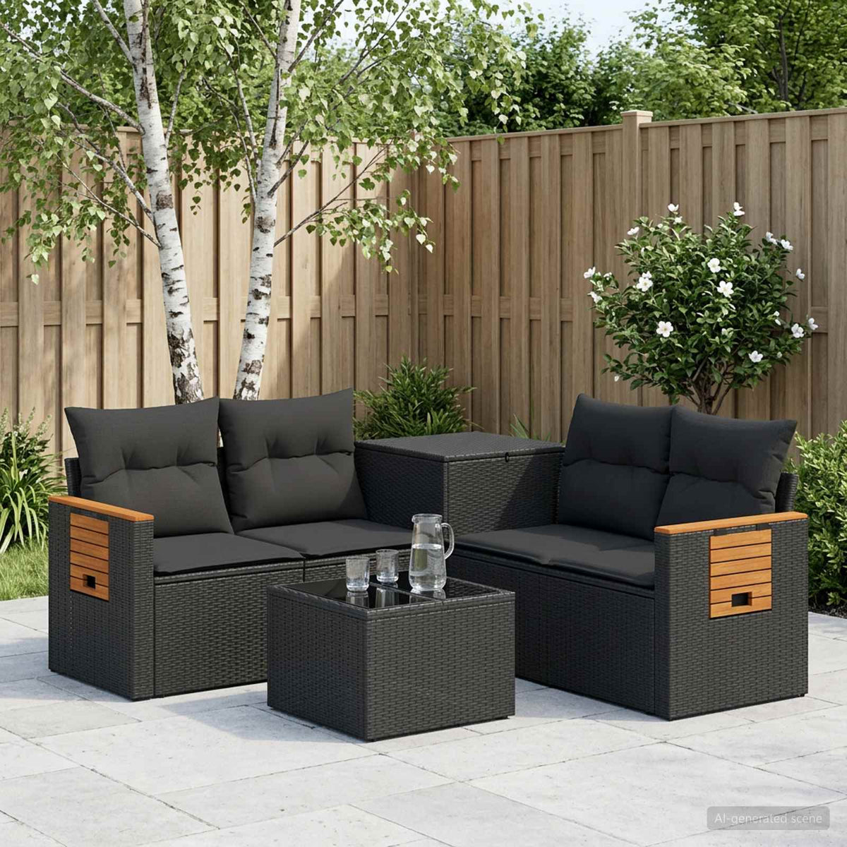 Sofa Set 6 stk. Schwarz 55 x 55 x 37 cm Polyrattan und Stahl