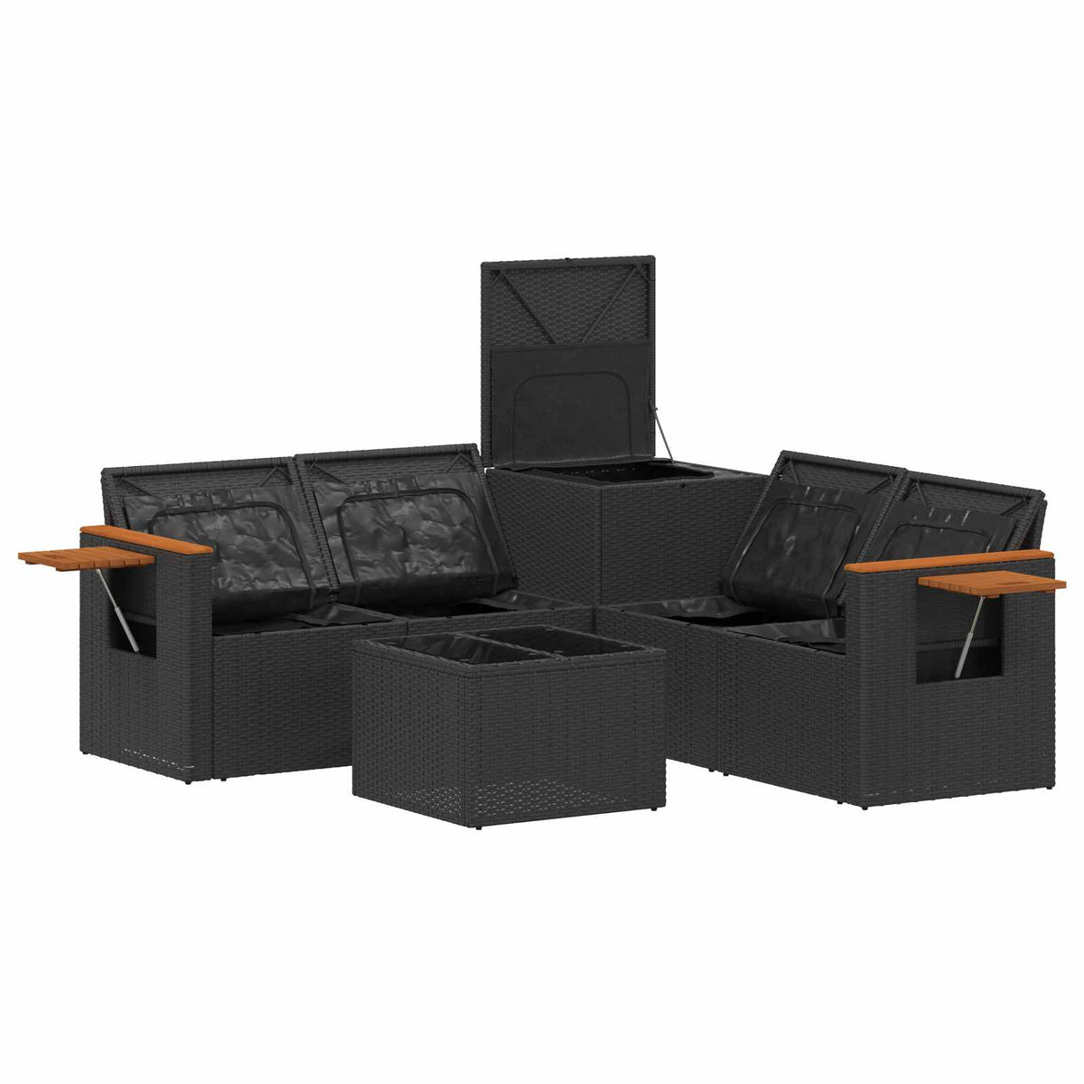 Sofa Set 6 stk. Schwarz 55 x 55 x 37 cm Polyrattan und Stahl