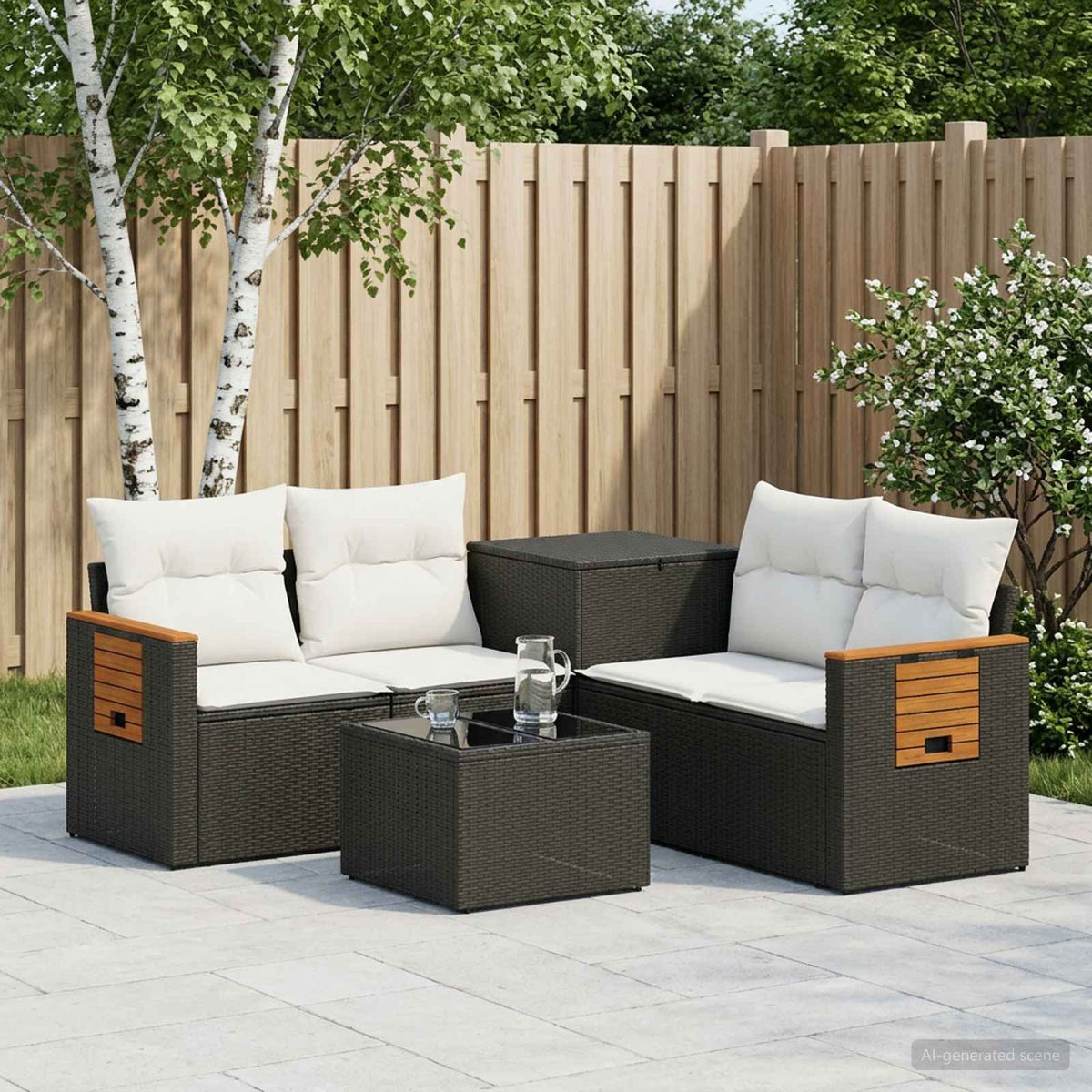 Sofa Set 6 stk. Schwarz und Cremeweiß 55 x 55 x 37 cm