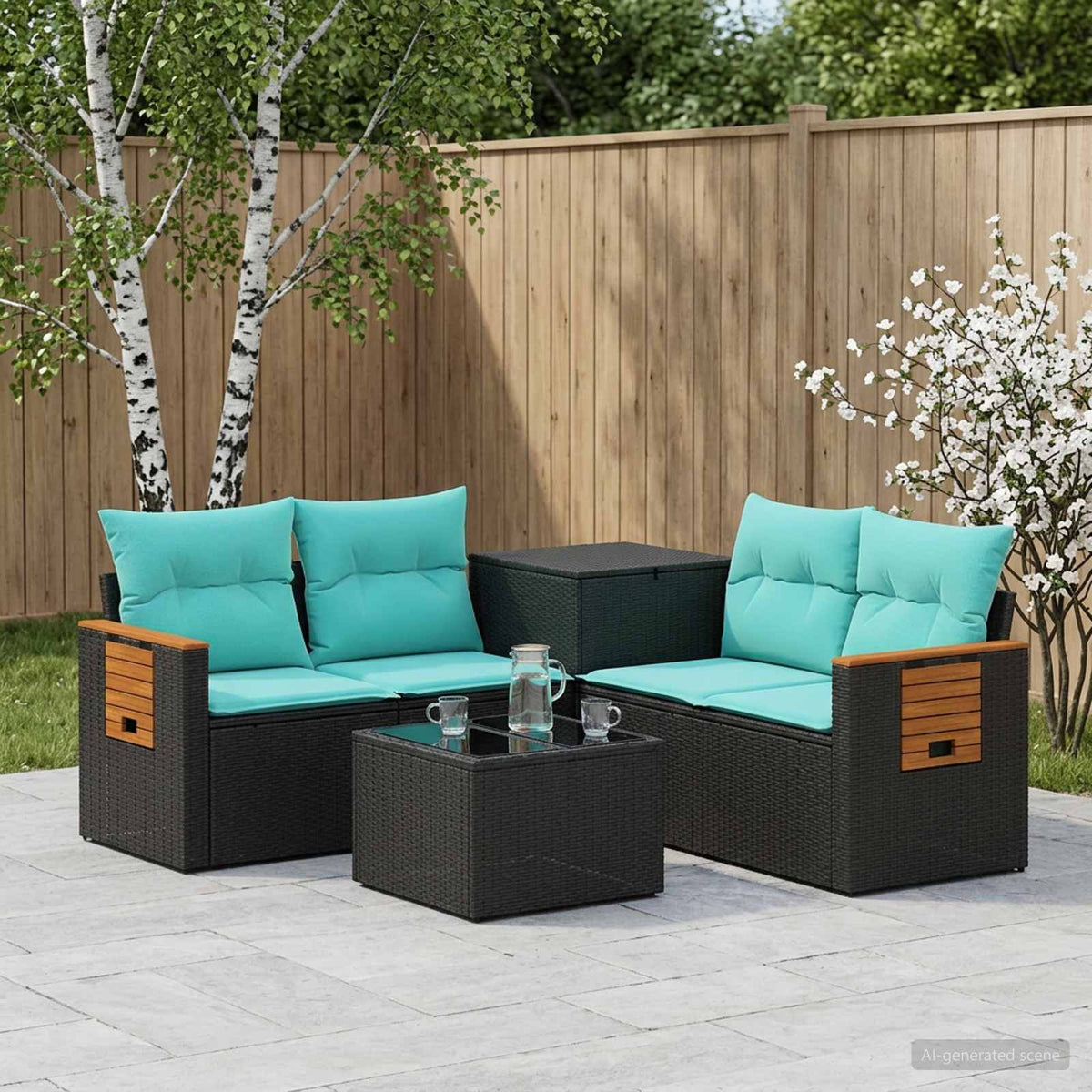 Sofa Set 6 stk. Schwarz und Blau 55 x 55 x 37 cm