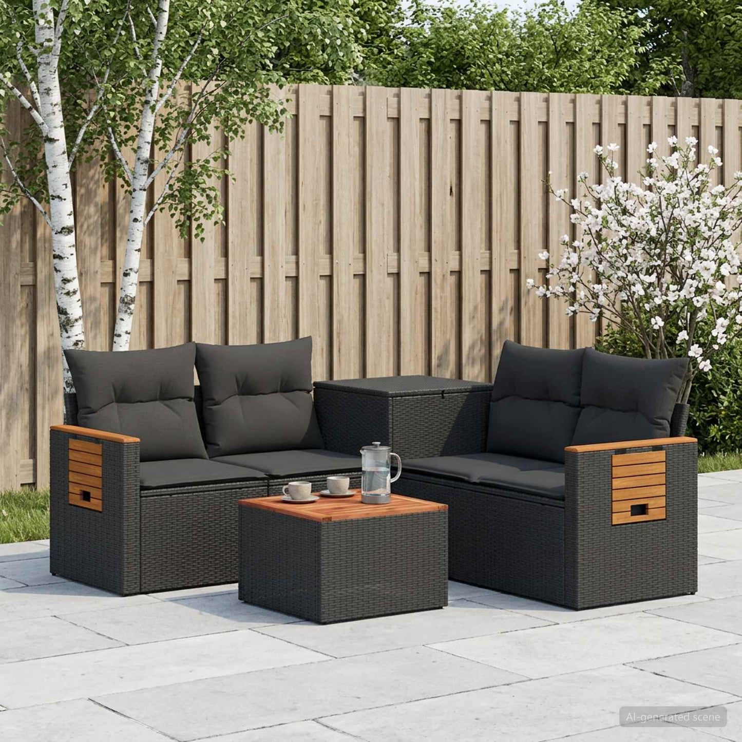 Sofa Set 6 stk. Schwarz Polyrattan und Stahl
