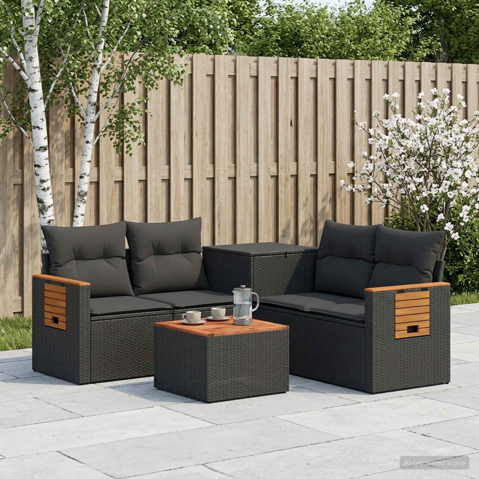 Sofa Set 6 stk. Schwarz Polyrattan und Stahl