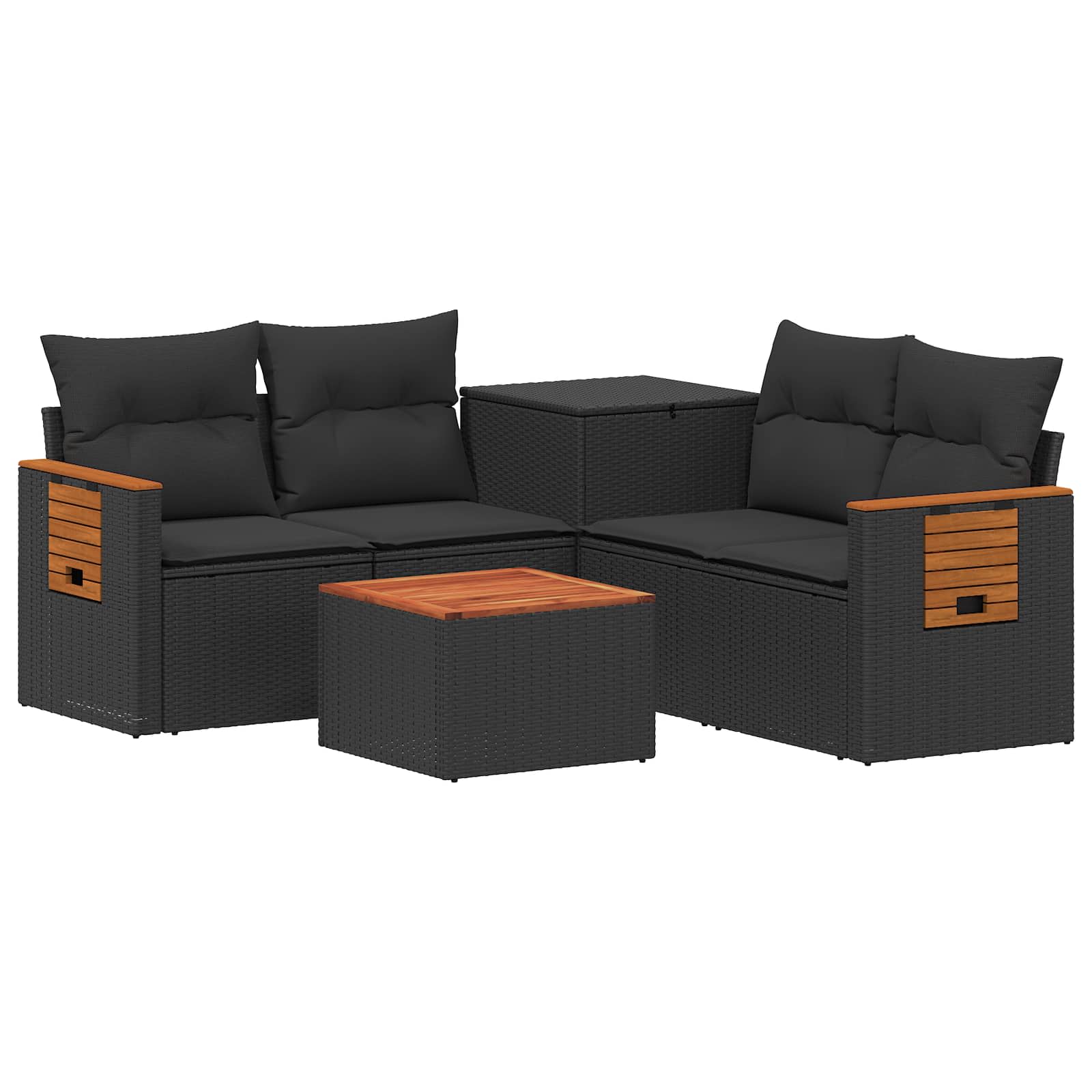Sofa Set 6 stk. Schwarz Polyrattan und Stahl