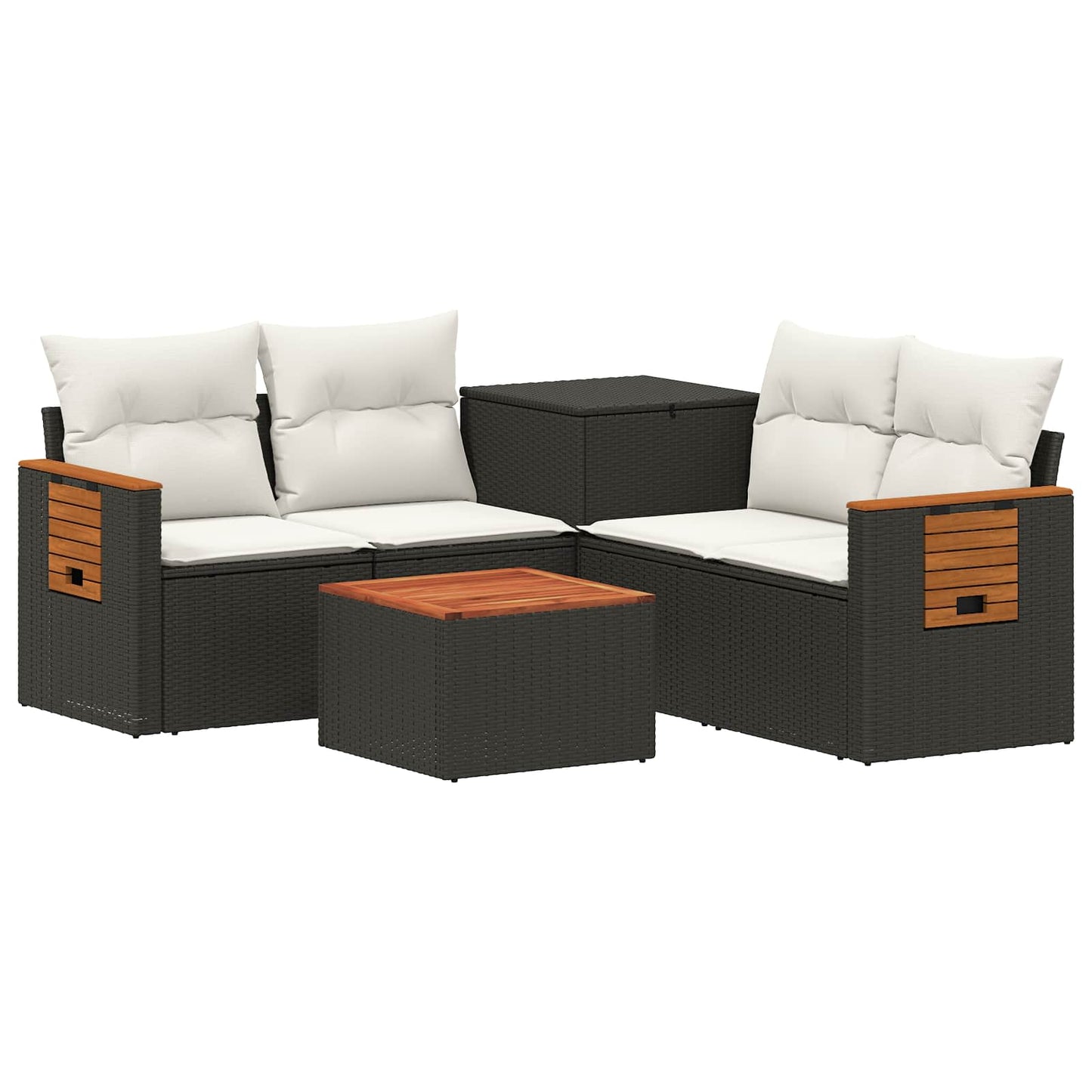 Sofa Set 6 stk. Schwarz und Cremeweiß Polyrattan und Stahl