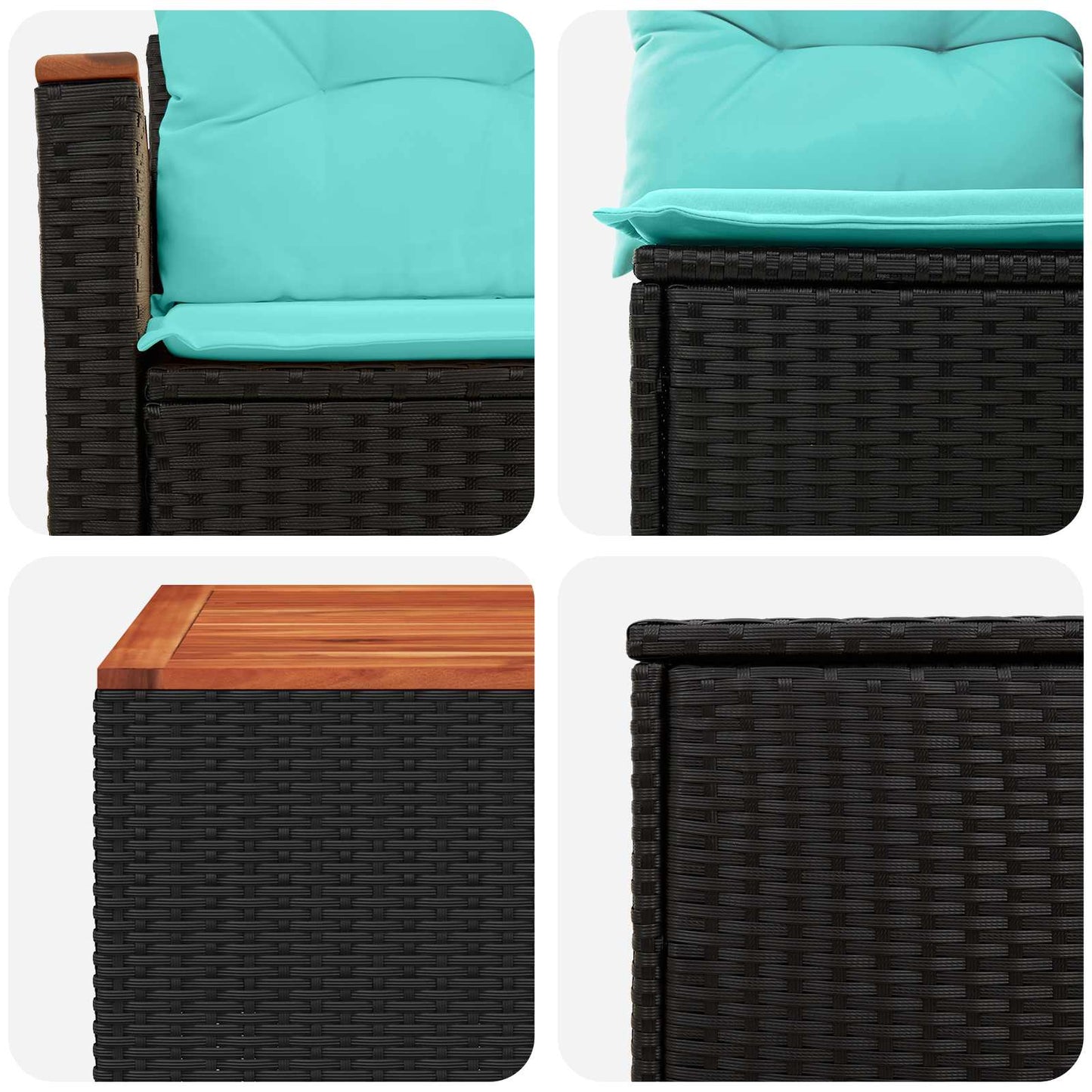 Sofa Set 6 stk. Schwarz und Blau Polyrattan und Stahl