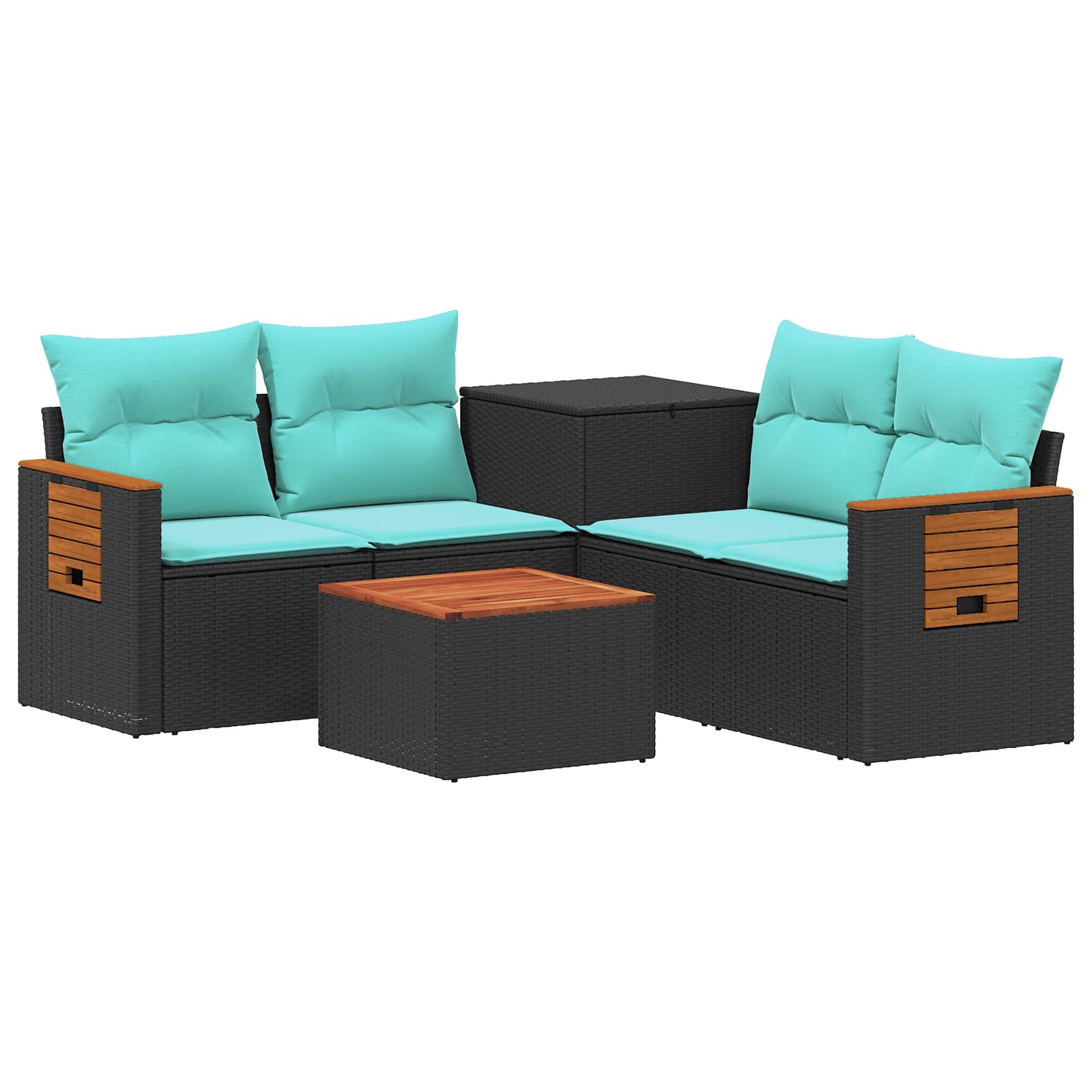 Sofa Set 6 stk. Schwarz und Blau Polyrattan und Stahl