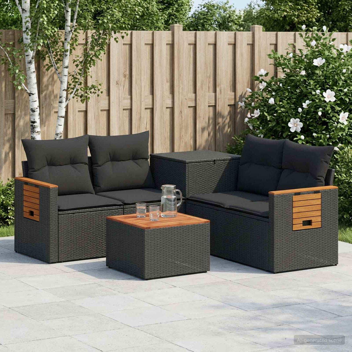 Sofa Set 6 stk. Schwarz Polyrattan und Stahl