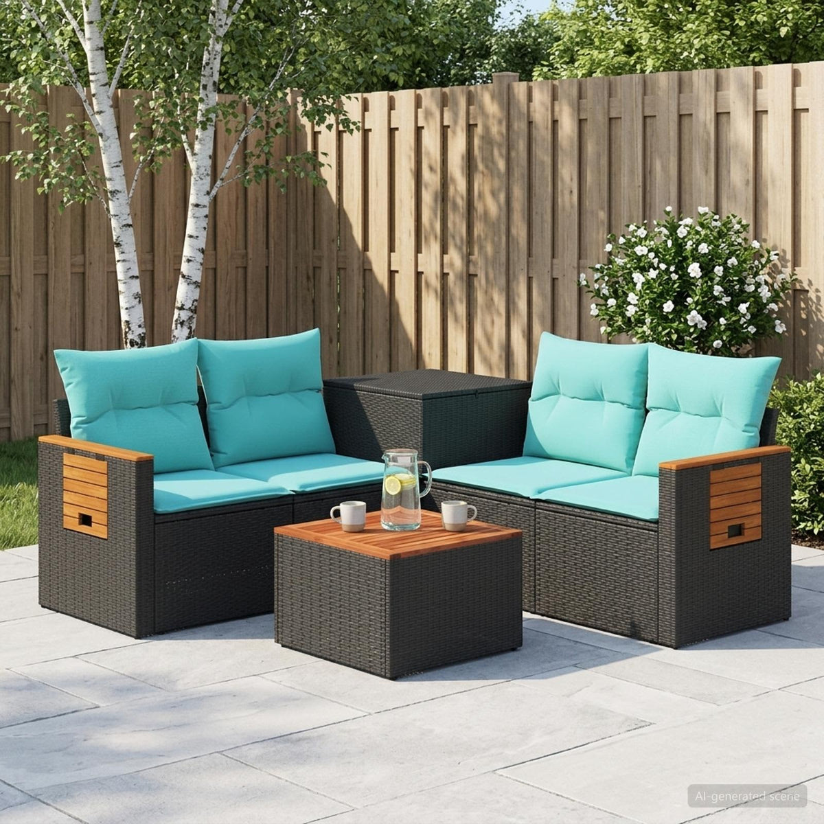 Sofa Set 6 stk. Schwarz und Blau 55 x 55 x 37 cm