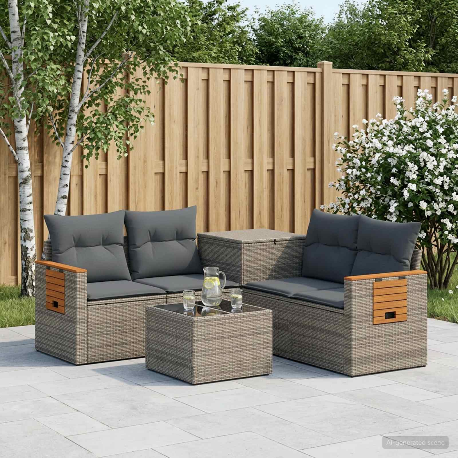 Sofa Set 6 stk. Grau und Dunkelgrau Polyrattan und Stahl