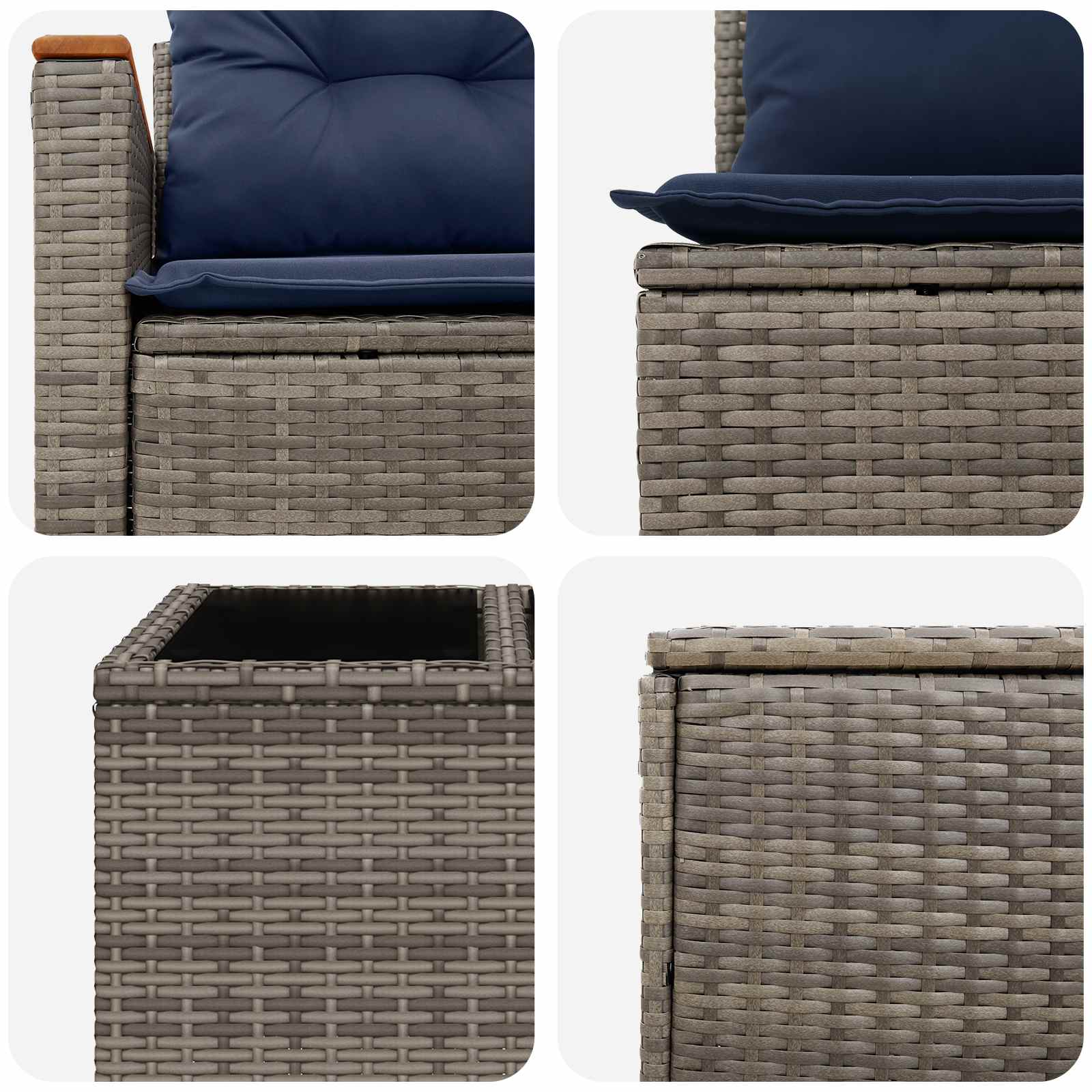 Sofa Set 6 stk. Grau und Marineblau Polyrattan und Stahl