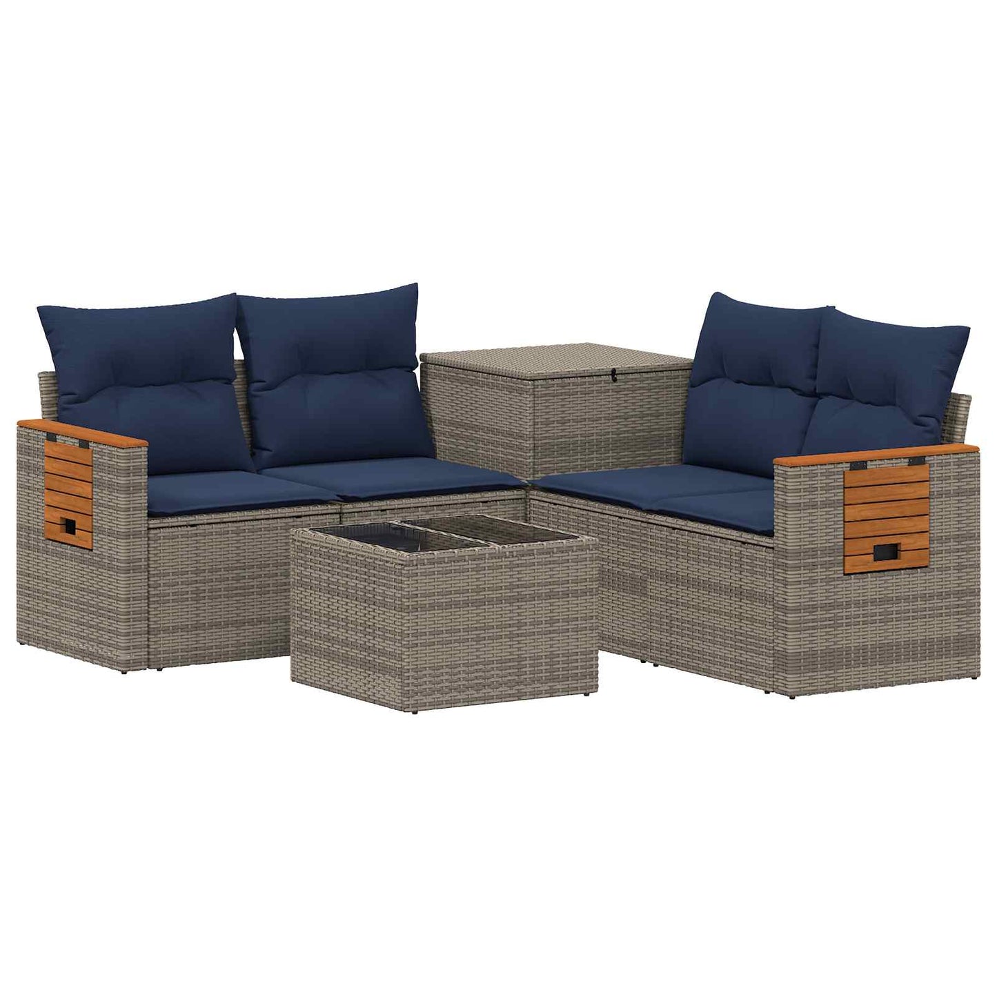 Sofa Set 6 stk. Grau und Marineblau Polyrattan und Stahl
