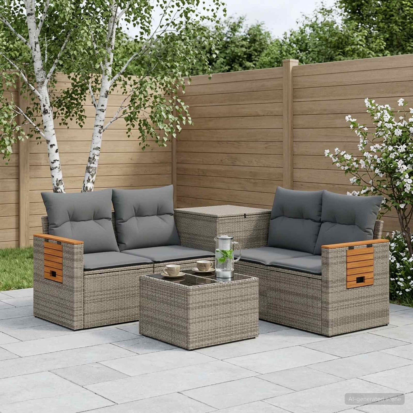 Sofa Set 6 stk. Grau und Dunkelgrau Polyrattan und Stahl