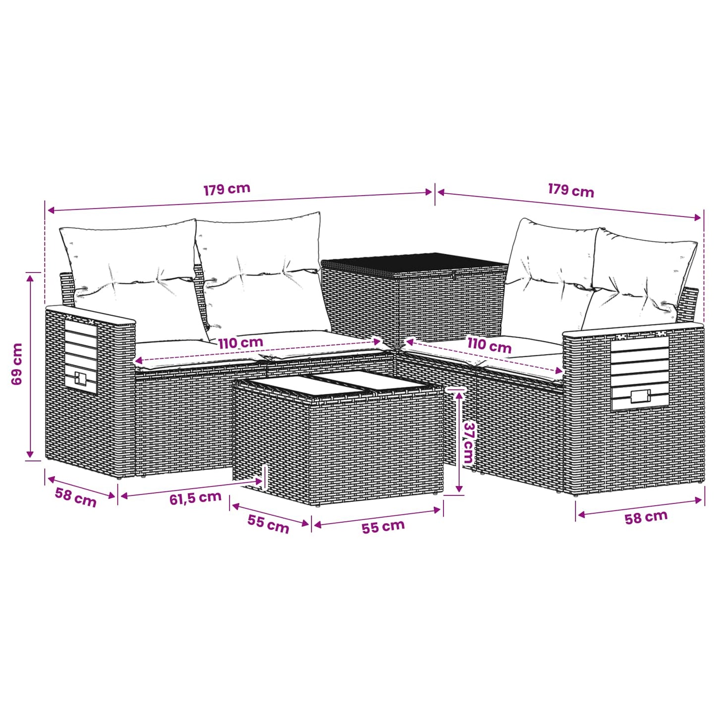 Sofa Set 6 stk. Grau und Dunkelgrau Polyrattan und Stahl