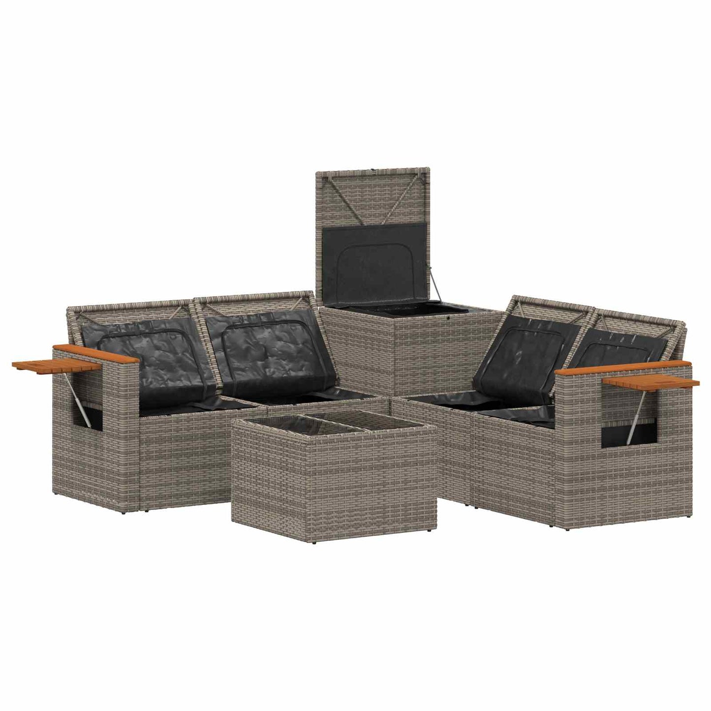 Sofa Set 6 stk. Grau und Marineblau Polyrattan und Stahl