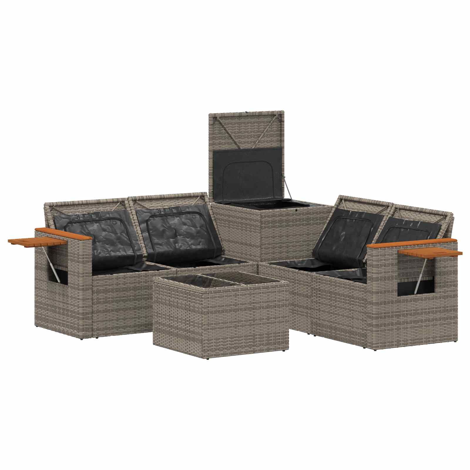 Sofa Set 6 stk. Grau und Marineblau Polyrattan und Stahl
