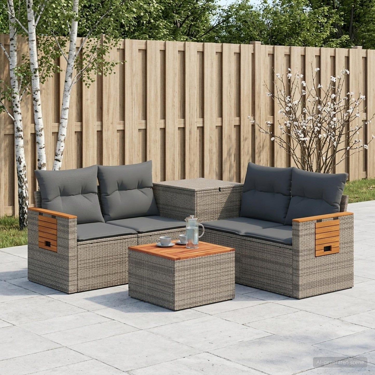Sofa Set 6 stk. Grau und Dunkelgrau Polyrattan und Stahl