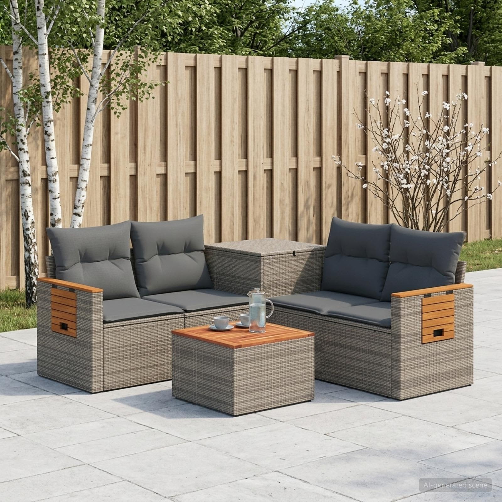 Sofa Set 6 stk. Grau und Dunkelgrau Polyrattan und Stahl