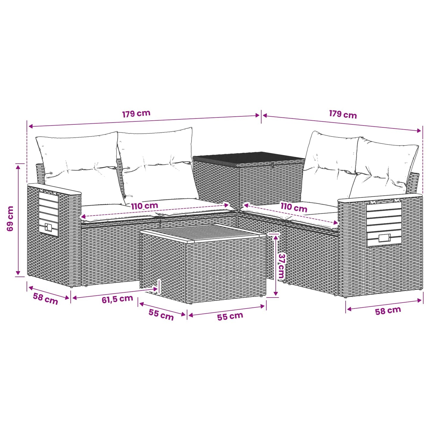 Sofa Set 6 stk. Grau und Dunkelgrau Polyrattan und Stahl