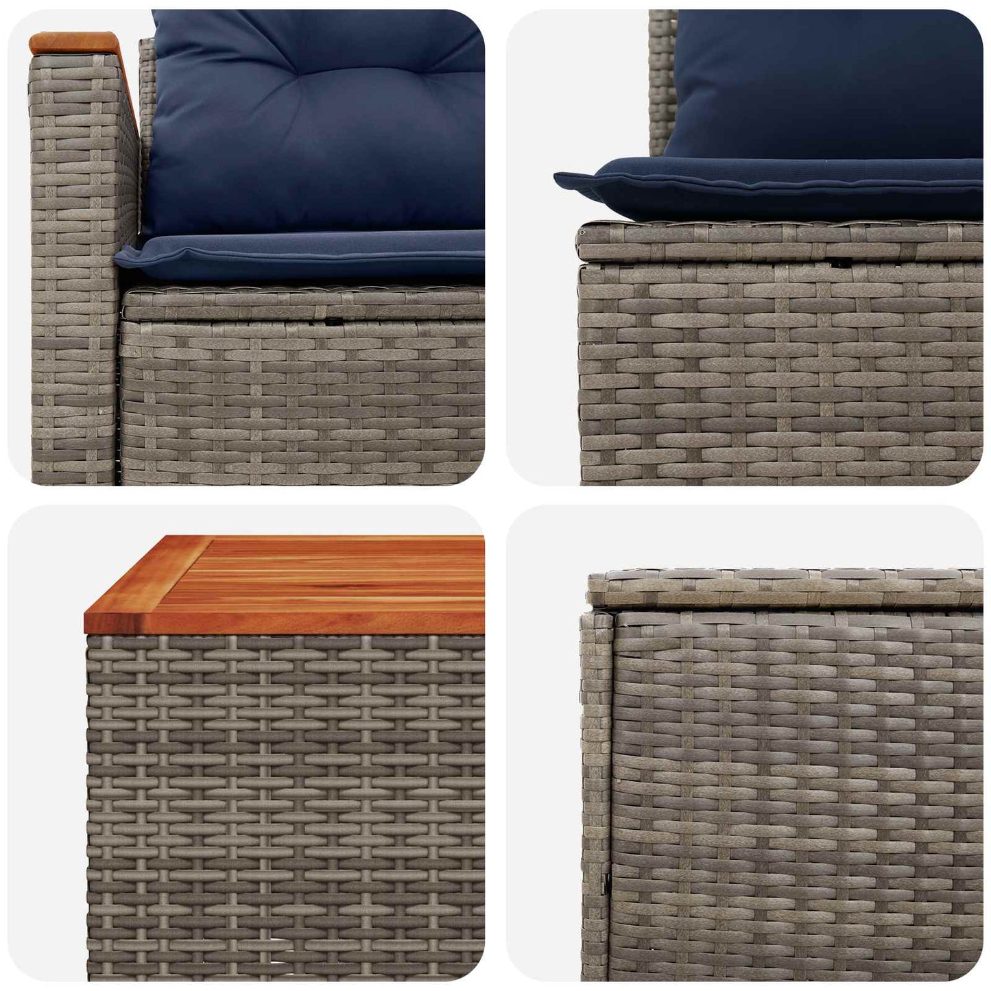 Sofa Set 6 stk. Grau und Marineblau Polyrattan und Stahl