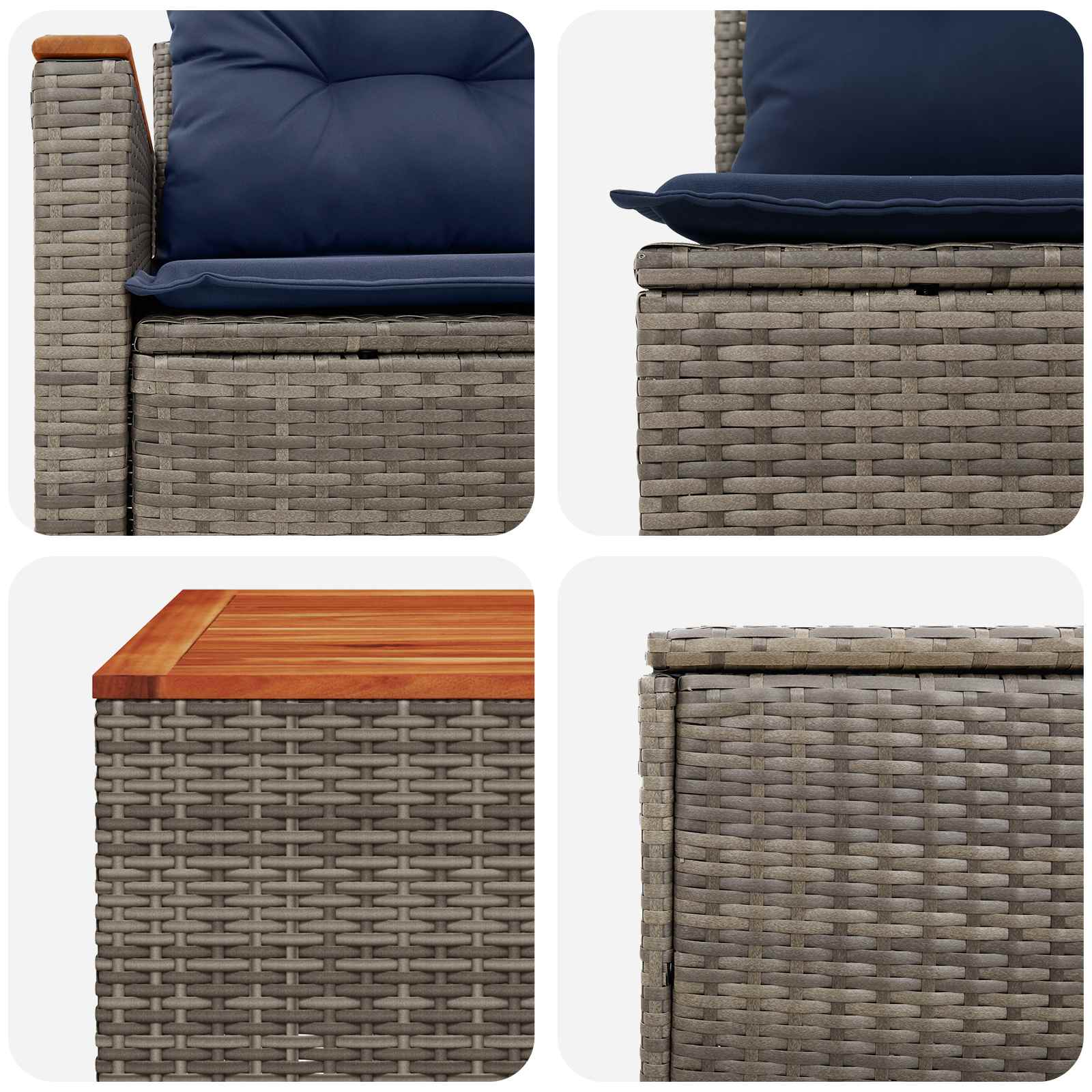Sofa Set 6 stk. Grau und Marineblau Polyrattan und Stahl