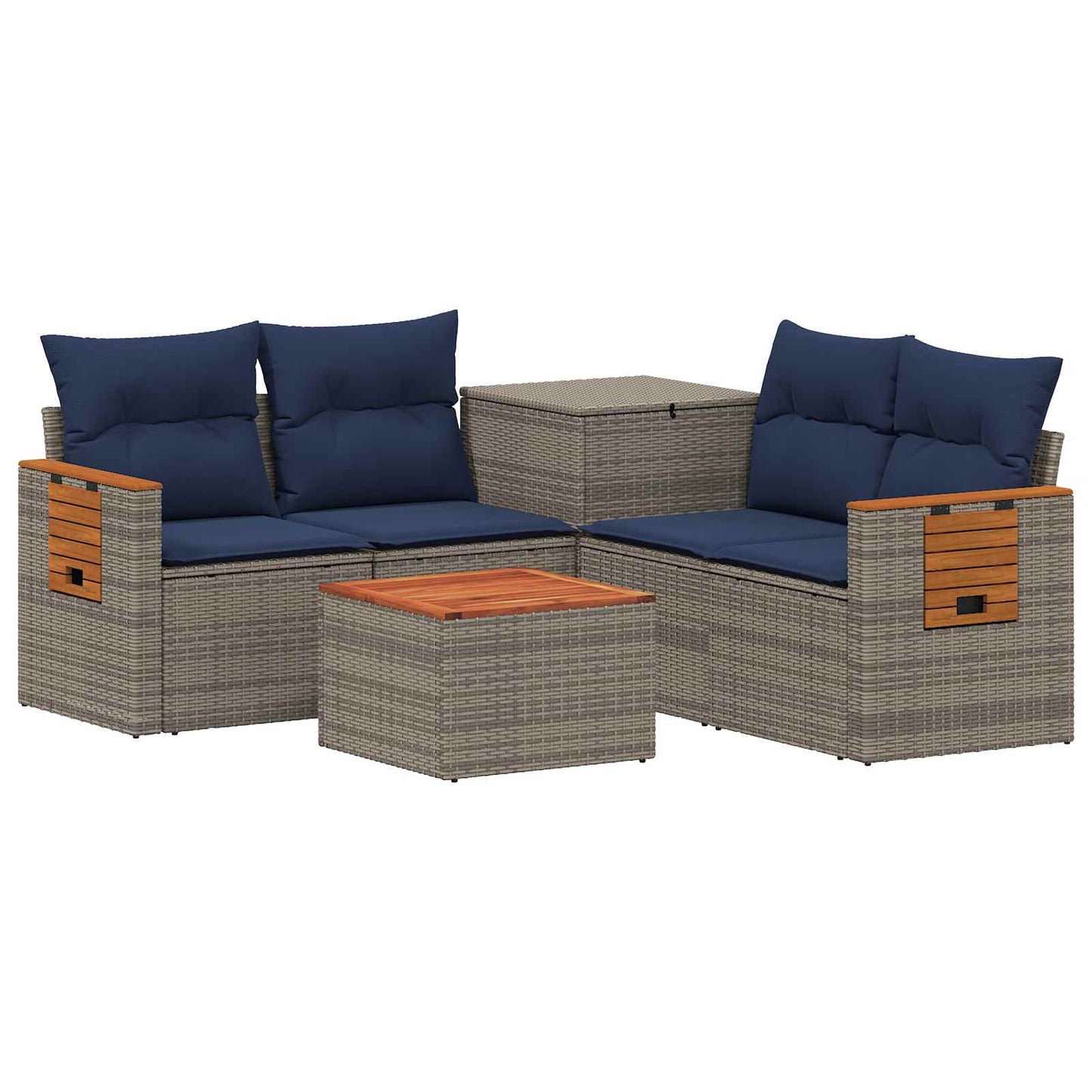 Sofa Set 6 stk. Grau und Marineblau Polyrattan und Stahl