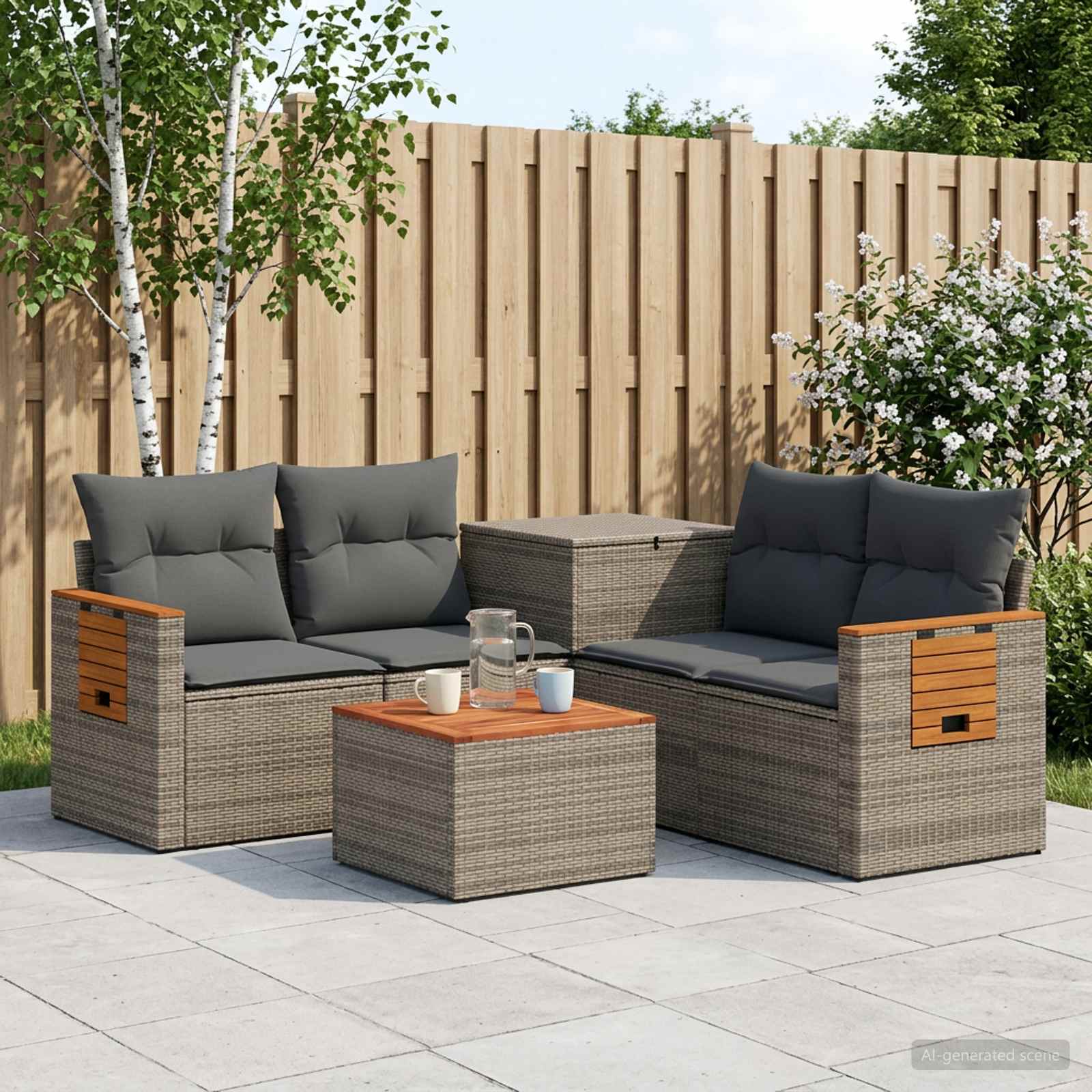 Sofa Set 6 stk. Grau und Dunkelgrau Polyrattan und Stahl