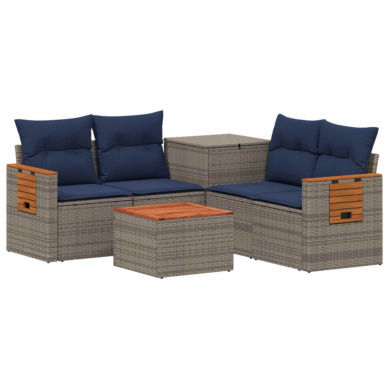 Sofa Set 6 stk. Grau und Marineblau Polyrattan und Stahl