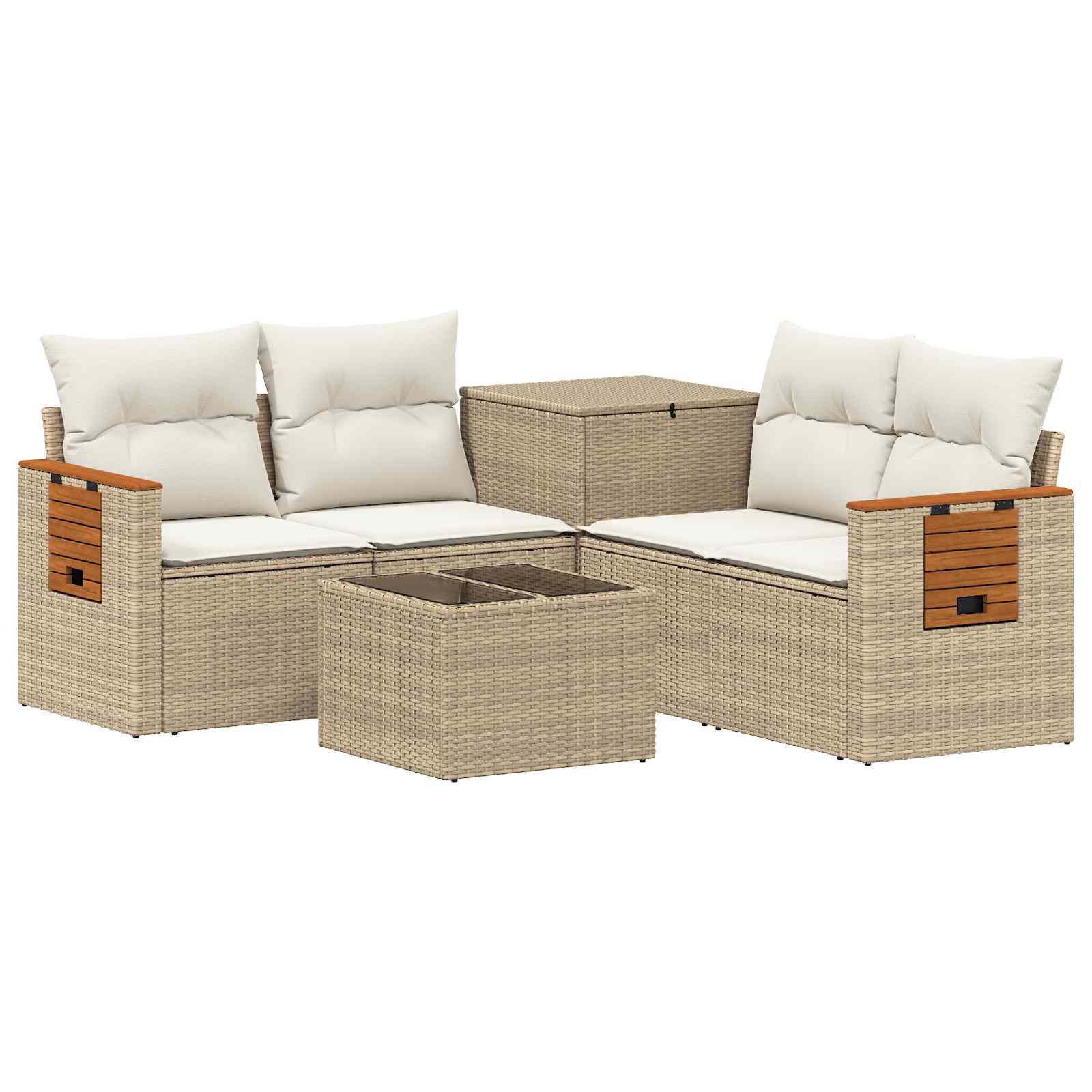 Sofa Set 6 stk. Beige und Cremeweiß Polyrattan und Stahl