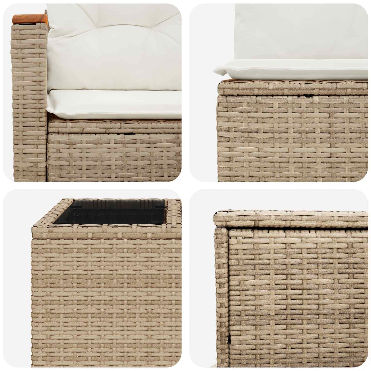 Sofa Set 6 stk. Beige und Cremeweiß Polyrattan und Stahl