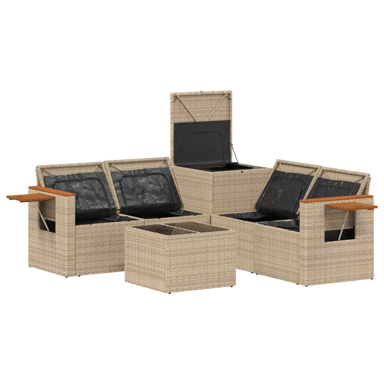 Sofa Set 6 stk. Beige und Cremeweiß Polyrattan und Stahl
