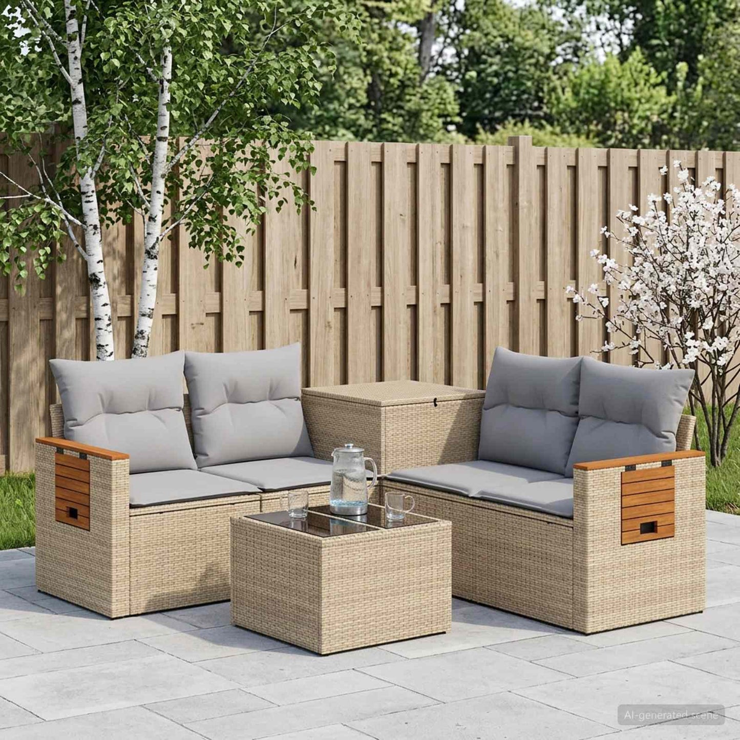 Sofa Set 6 stk. Beige und Hellgrau Polyrattan und Stahl