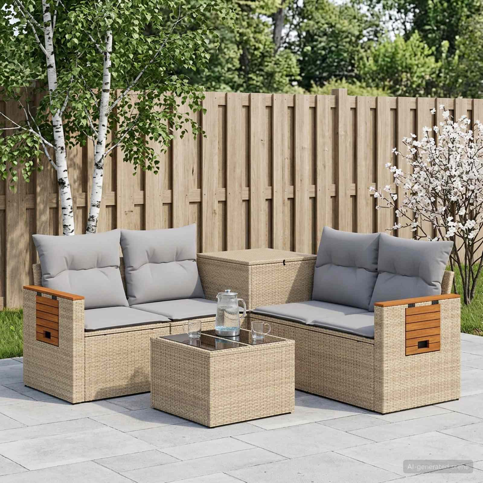 Sofa Set 6 stk. Beige und Hellgrau Polyrattan und Stahl